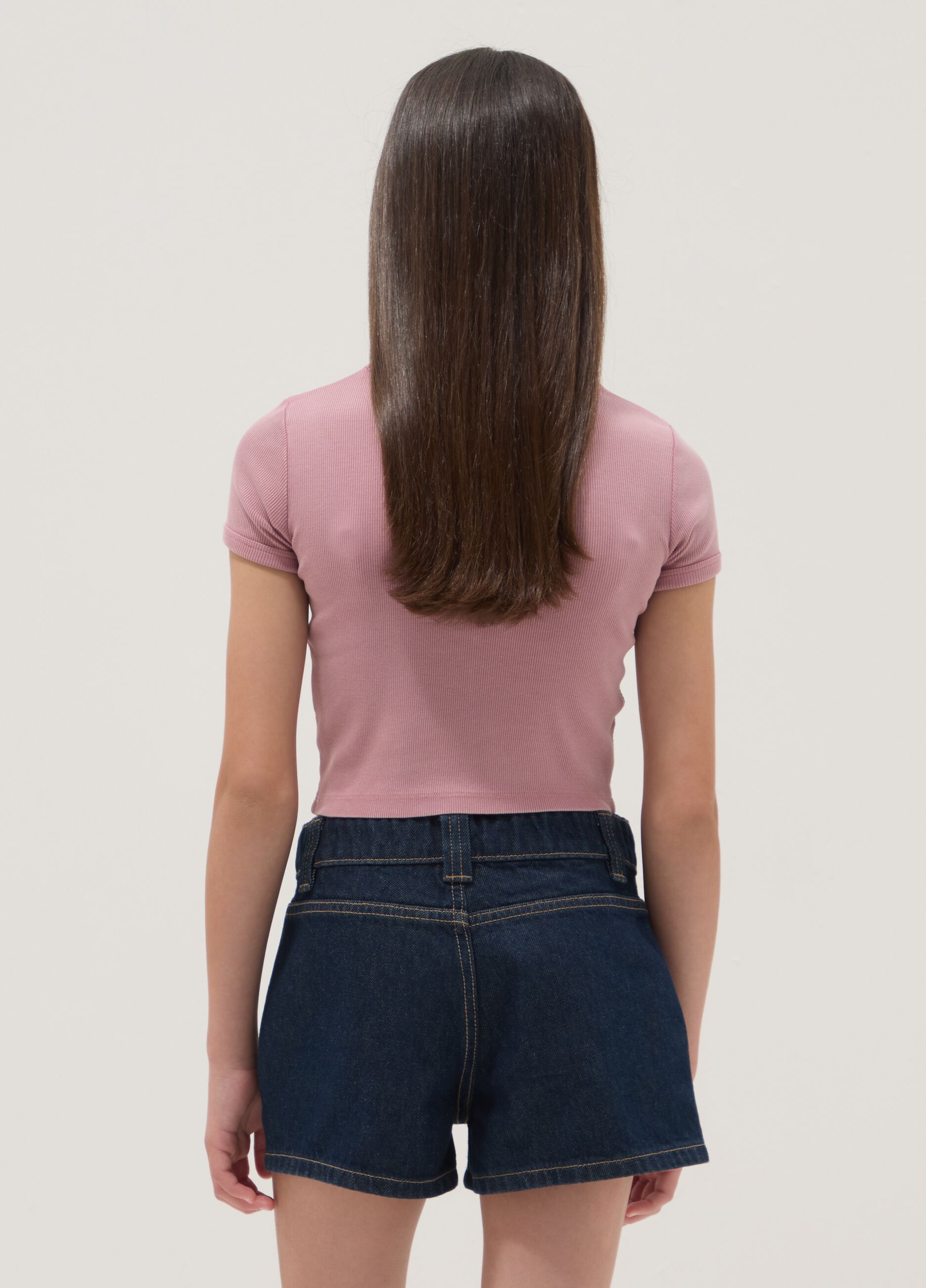T-shirt rosa a maniche corte in cotone elasticizzato