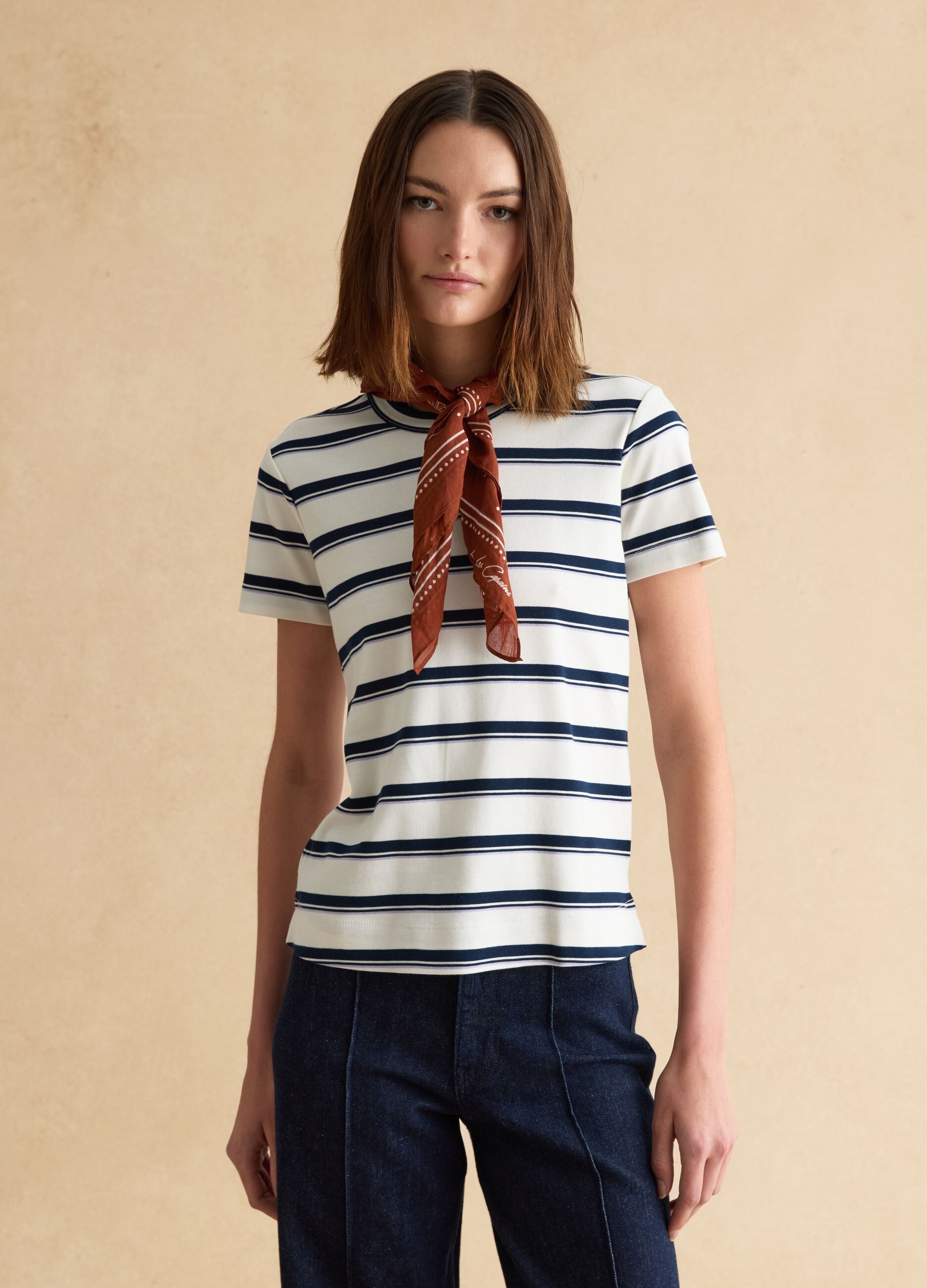 Multicolour striped cotton blend t-shirt regular fit