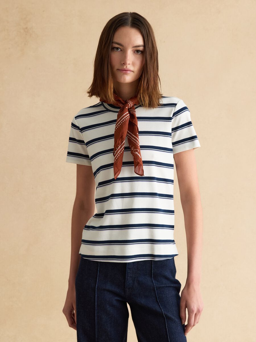 T-shirt in misto cotone a righe multicolor regular fit_1