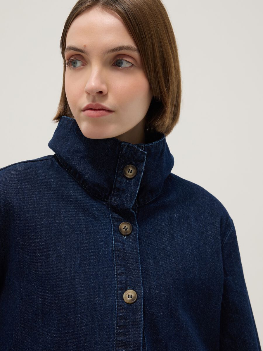 Giacca in puro cotone denim blu regular fit con colletto_1