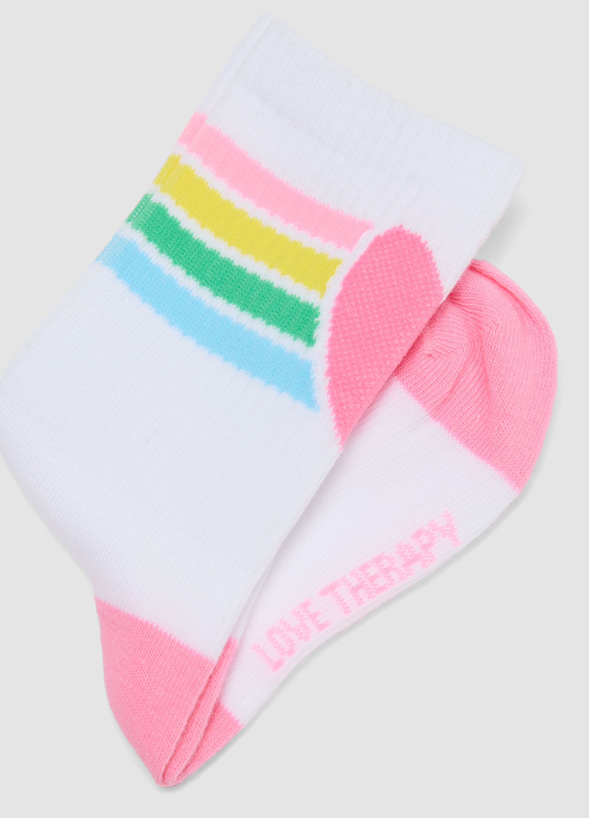 2-pack of pink and white short socks in stretch organic cotton with pattern