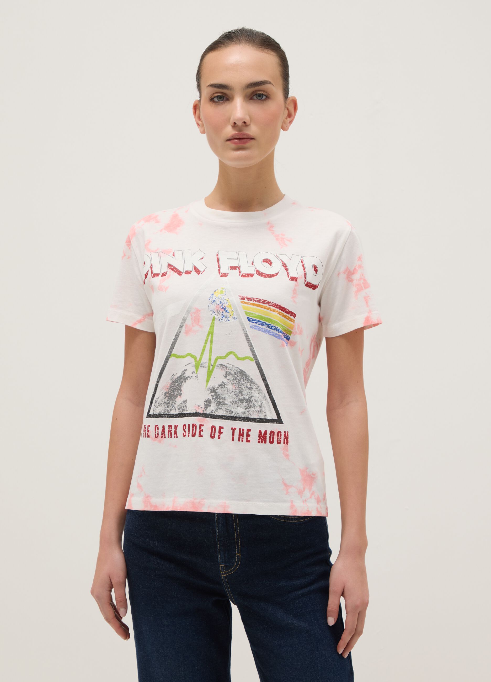 Regular fit multicolour pure cotton T-shirt with Pink Floyd print