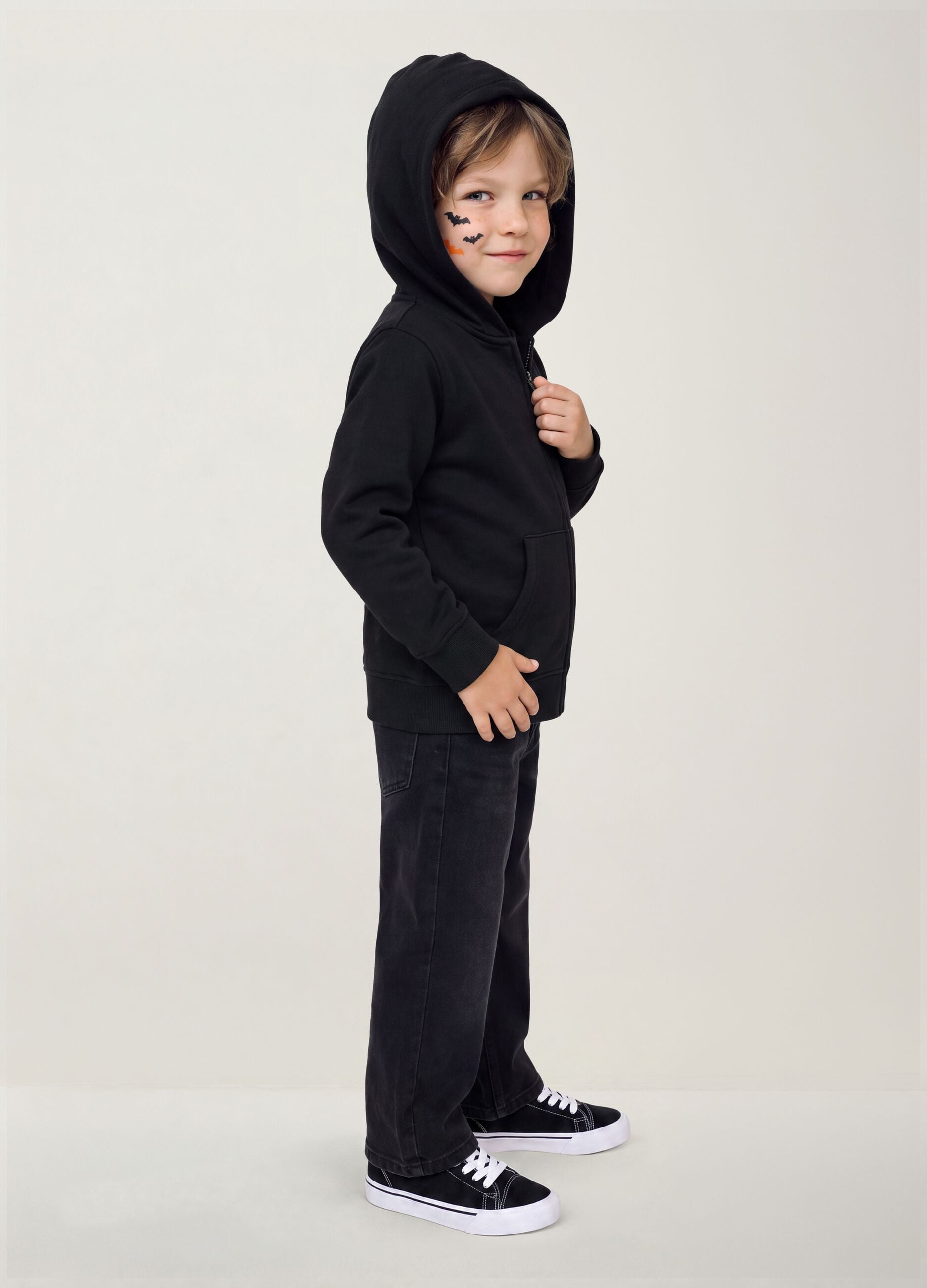 Black wide-leg cotton and viscose blend jeans for boys