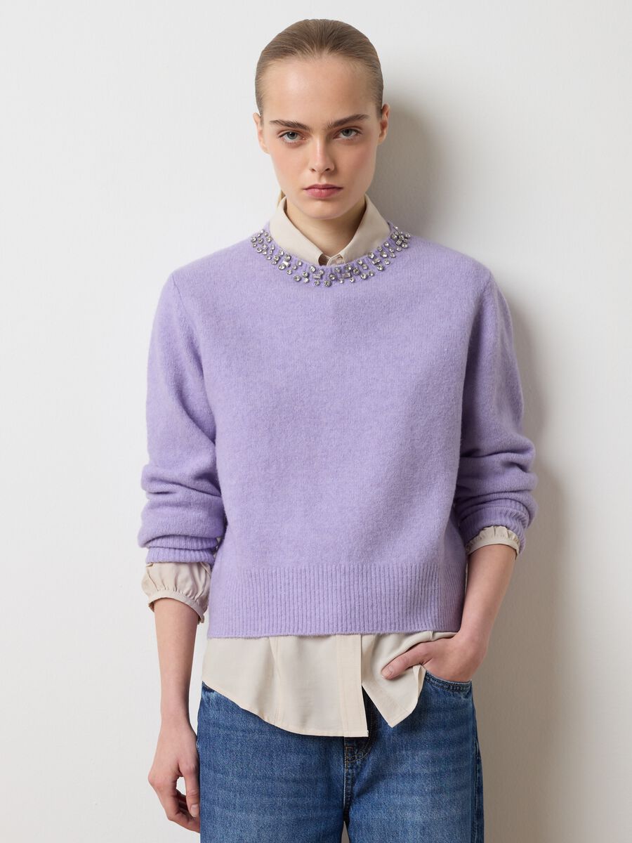 Purple regular fit jumper with decorated collar_1