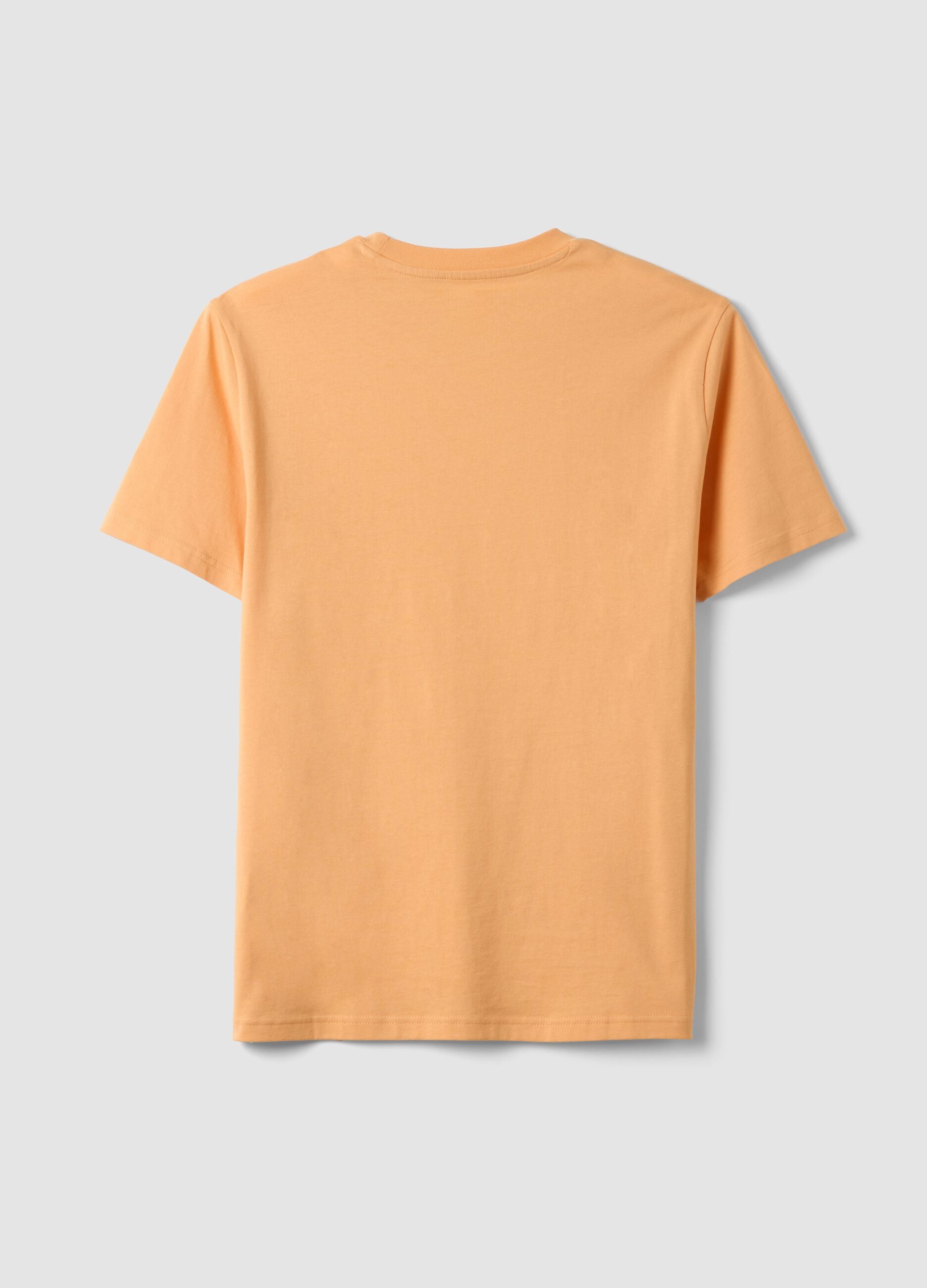 Orange pure cotton jersey T-shirt with chest print, regular fit