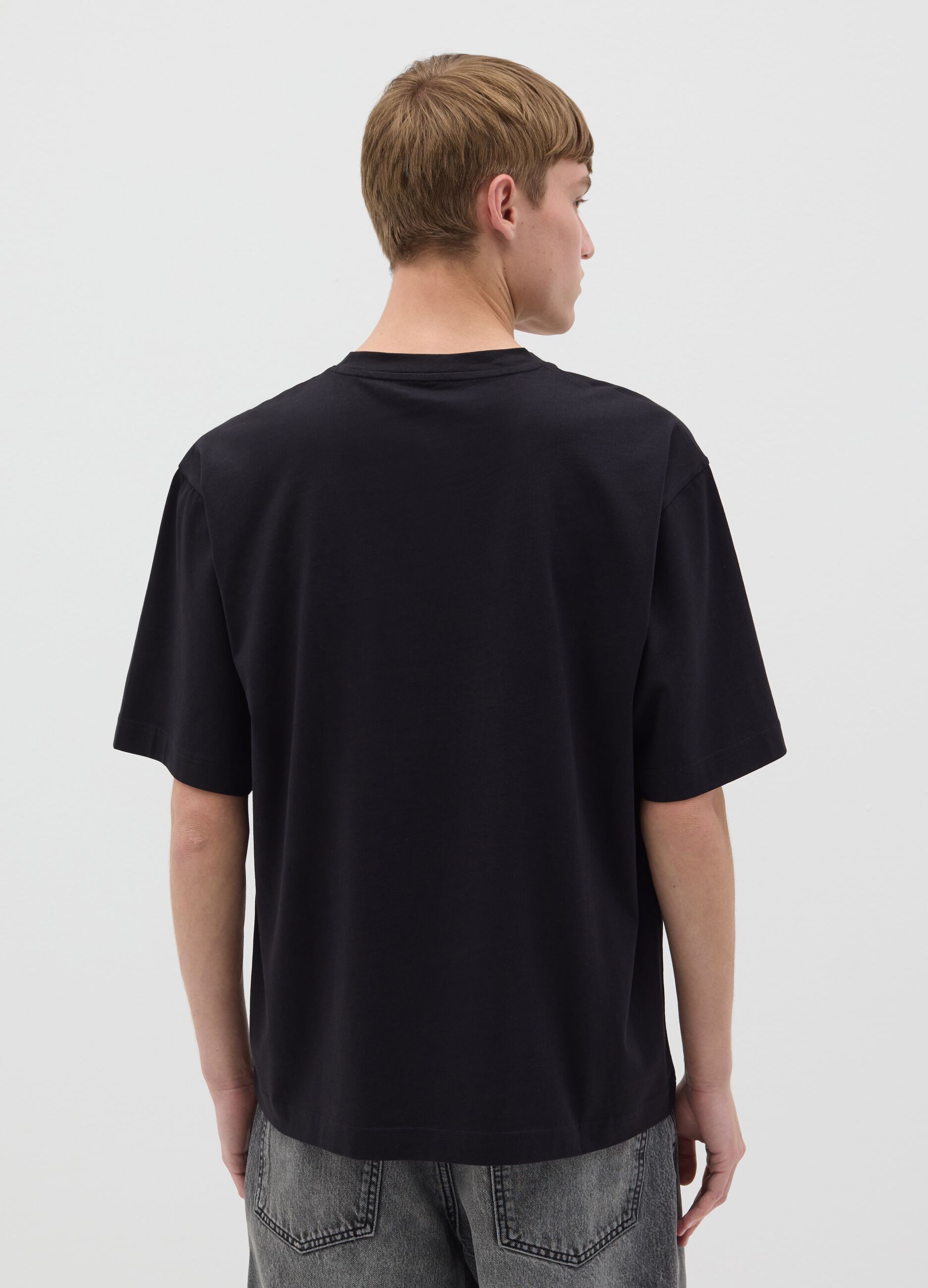 Black Short Sleeve T-shirt with Surf Beach Bar Print