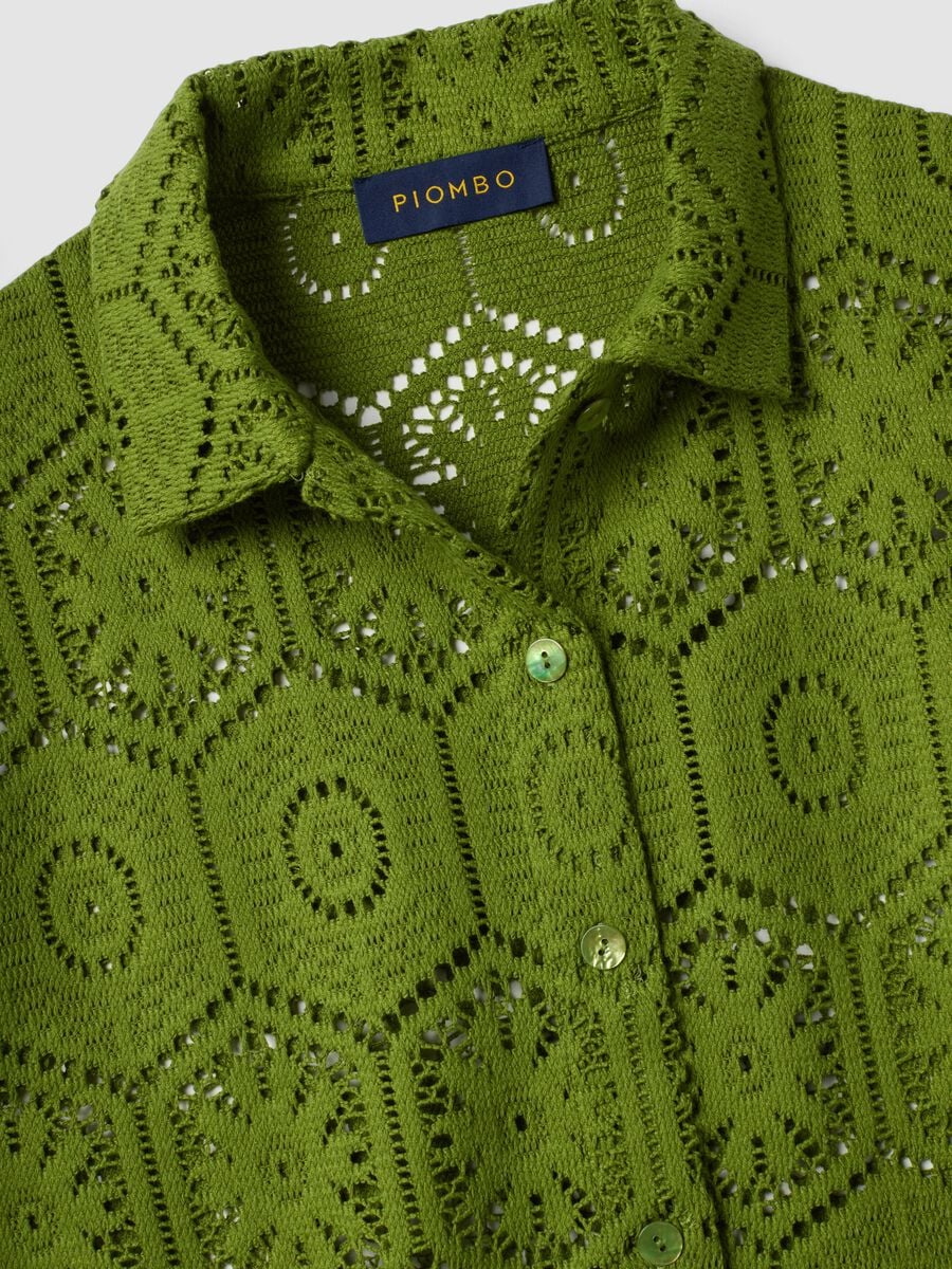 Polo verde in crochet con colletto classico regular fit_5