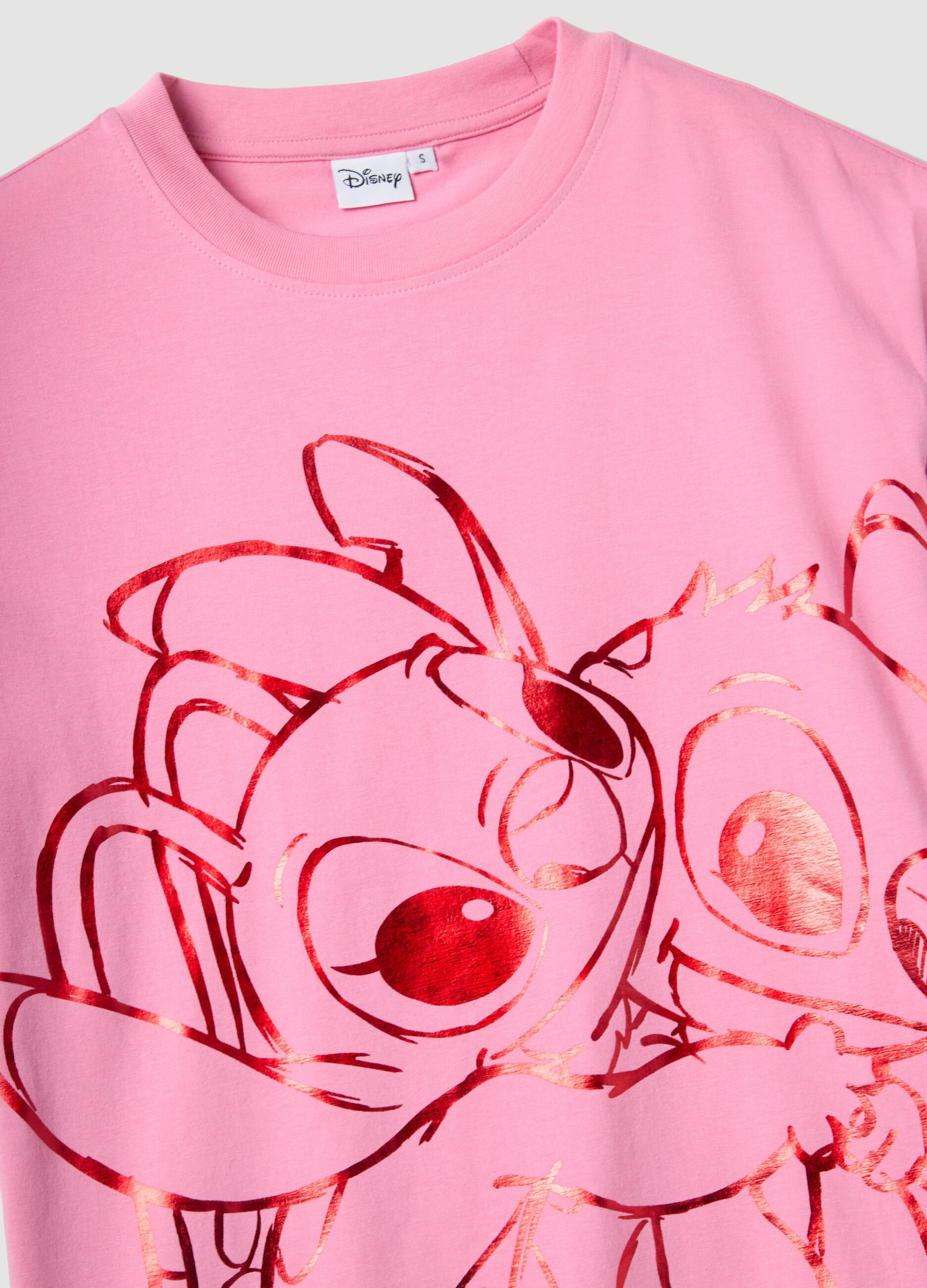 Pink pure cotton regular fit T-shirt with Stitch print