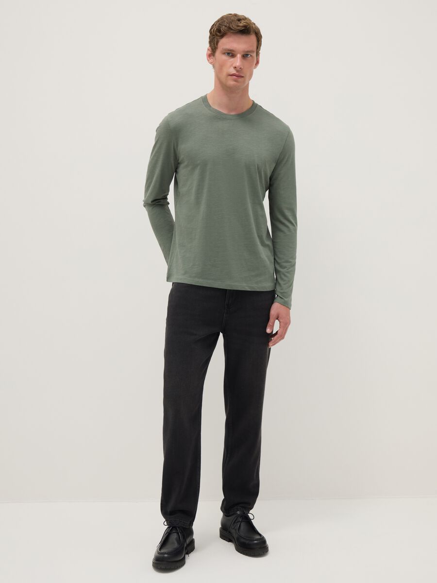 Green long-sleeved T-shirt in pure cotton with regular fit_1