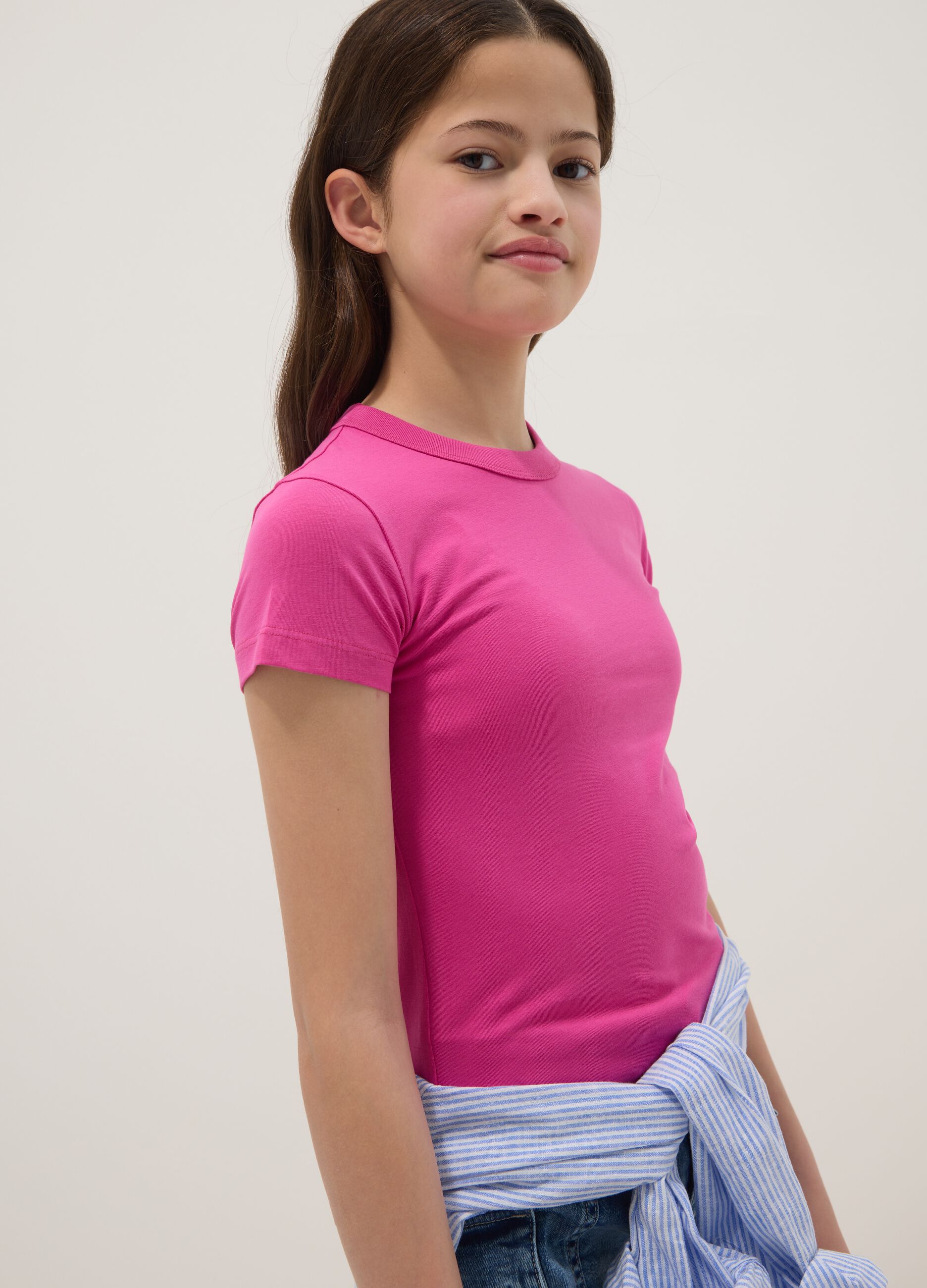 Girls&rsquo; Pink Stretch Cotton T-Shirt, Regular Fit