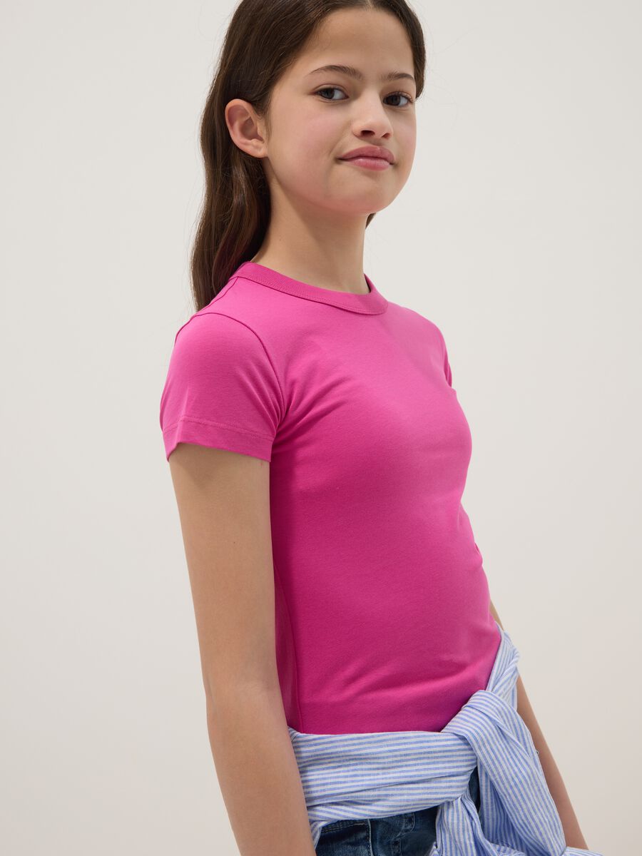 Girls&rsquo; Pink Stretch Cotton T-Shirt, Regular Fit_2