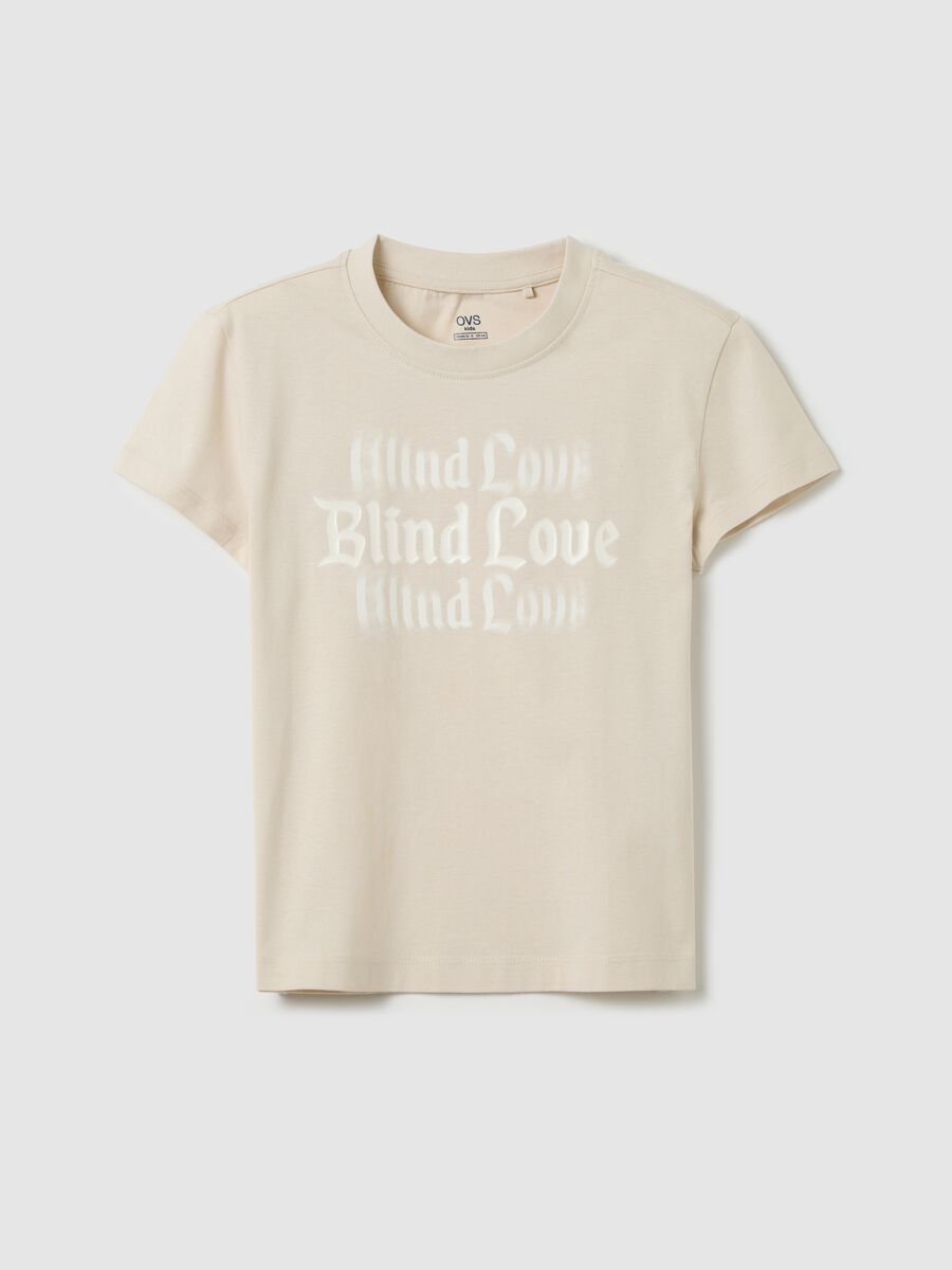 T-shirt bianca in cotone con stampa lettering_0