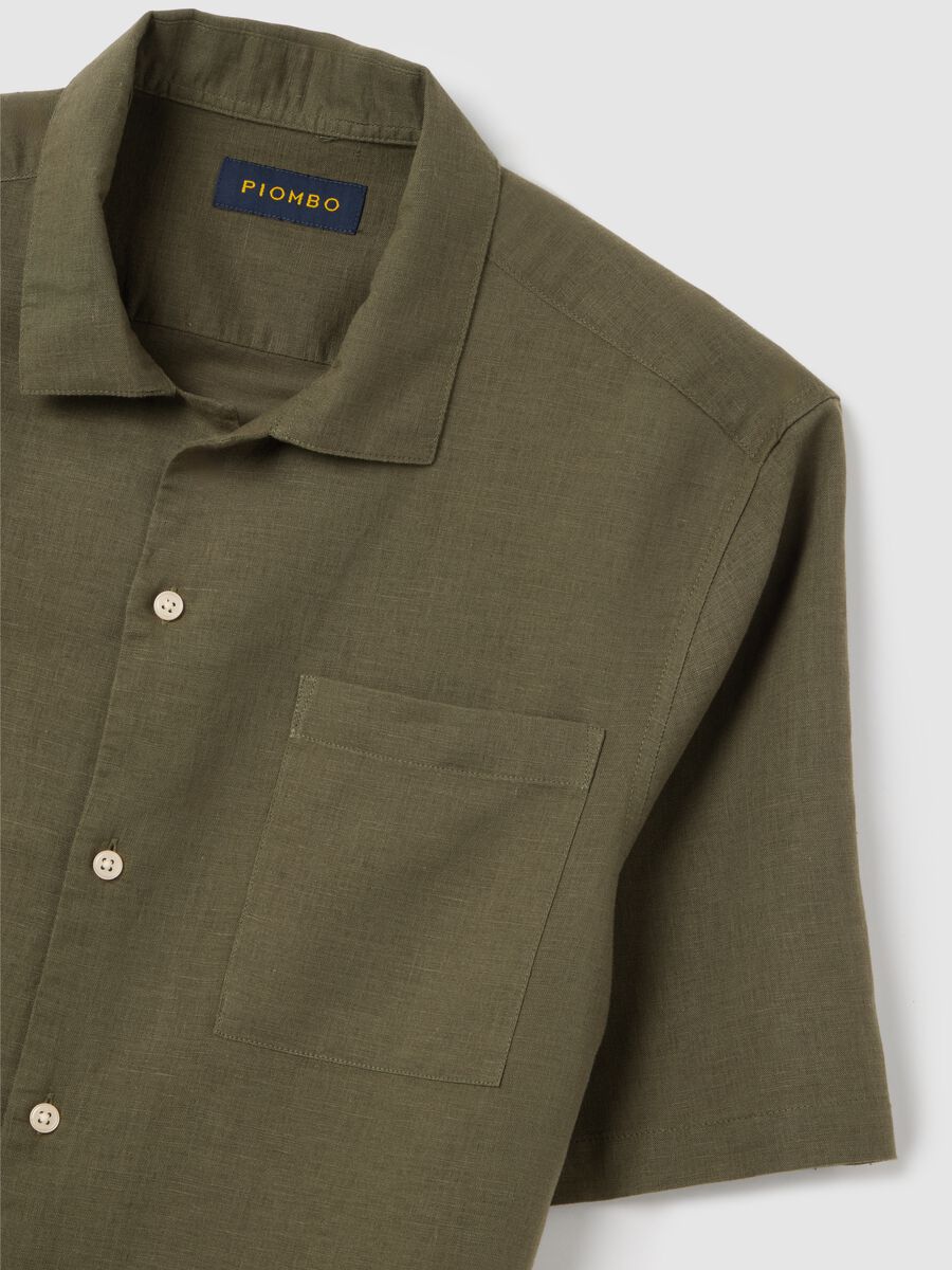 Green linen and cotton shirt Piombo_5