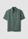 Green shirt with bowling collar in pure linen regular fit_4