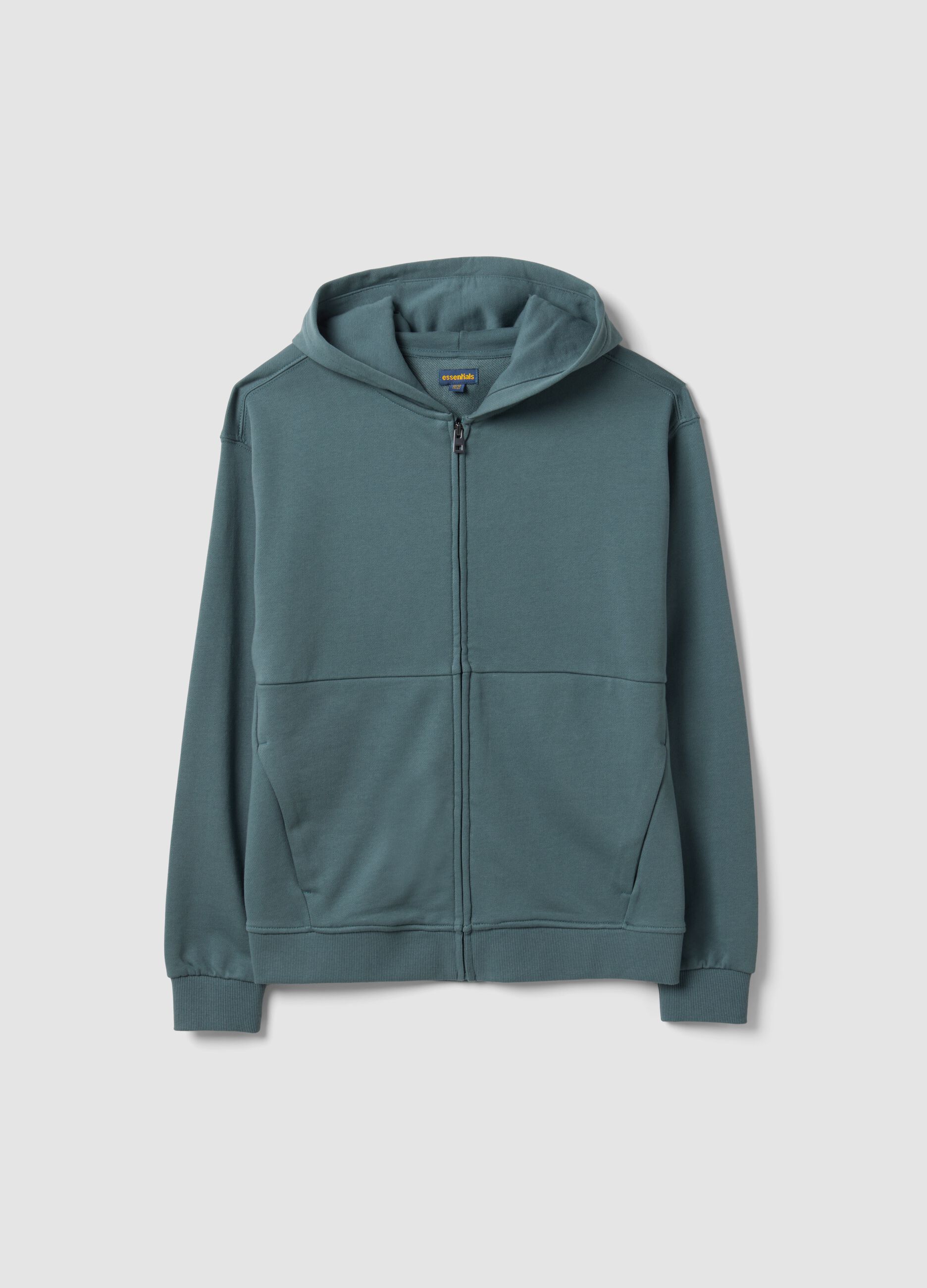 Green organic cotton zip-up hoodie for boys, relaxed fit