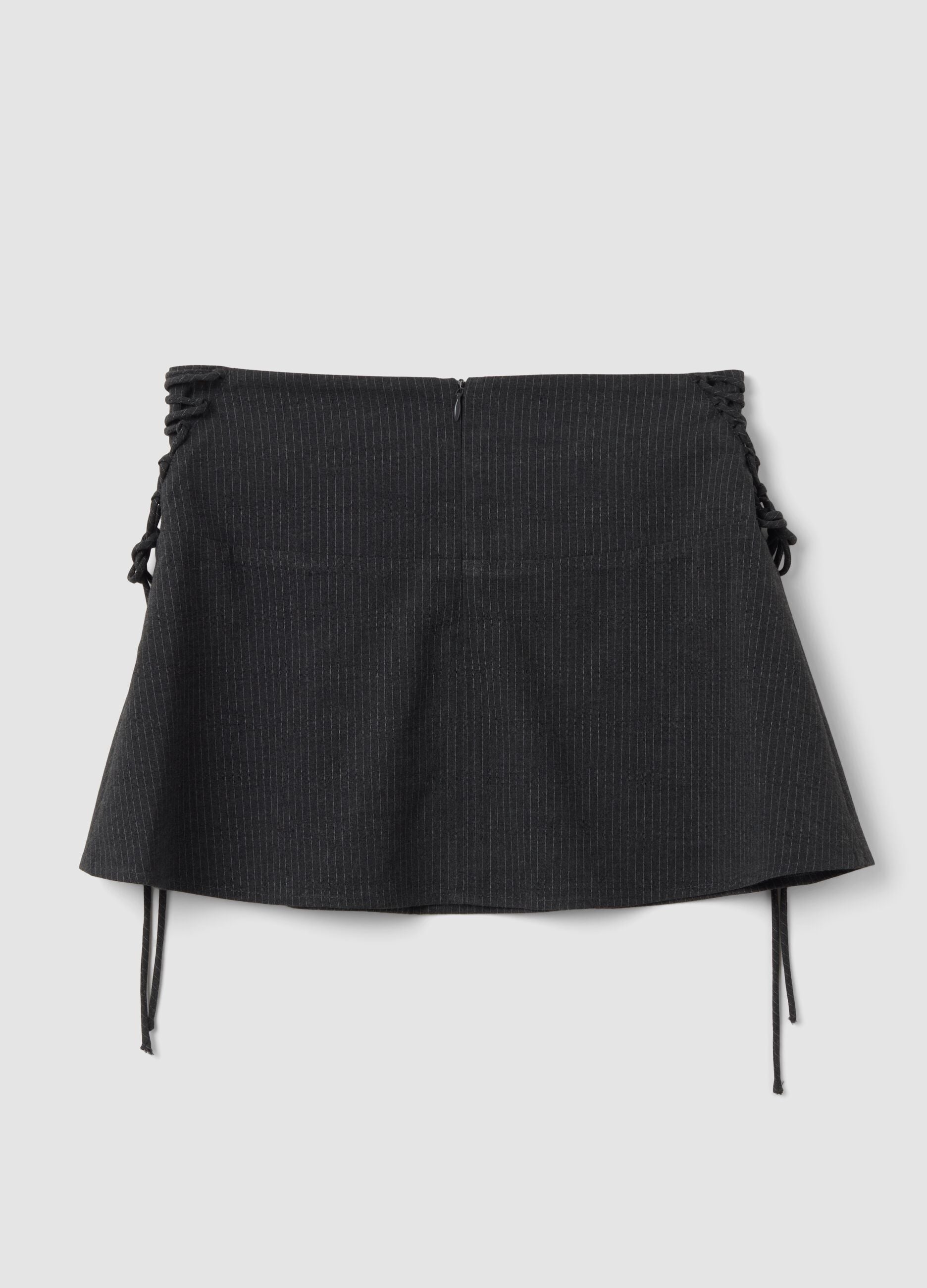 Grey stretch viscose mini skirt with fine stripes