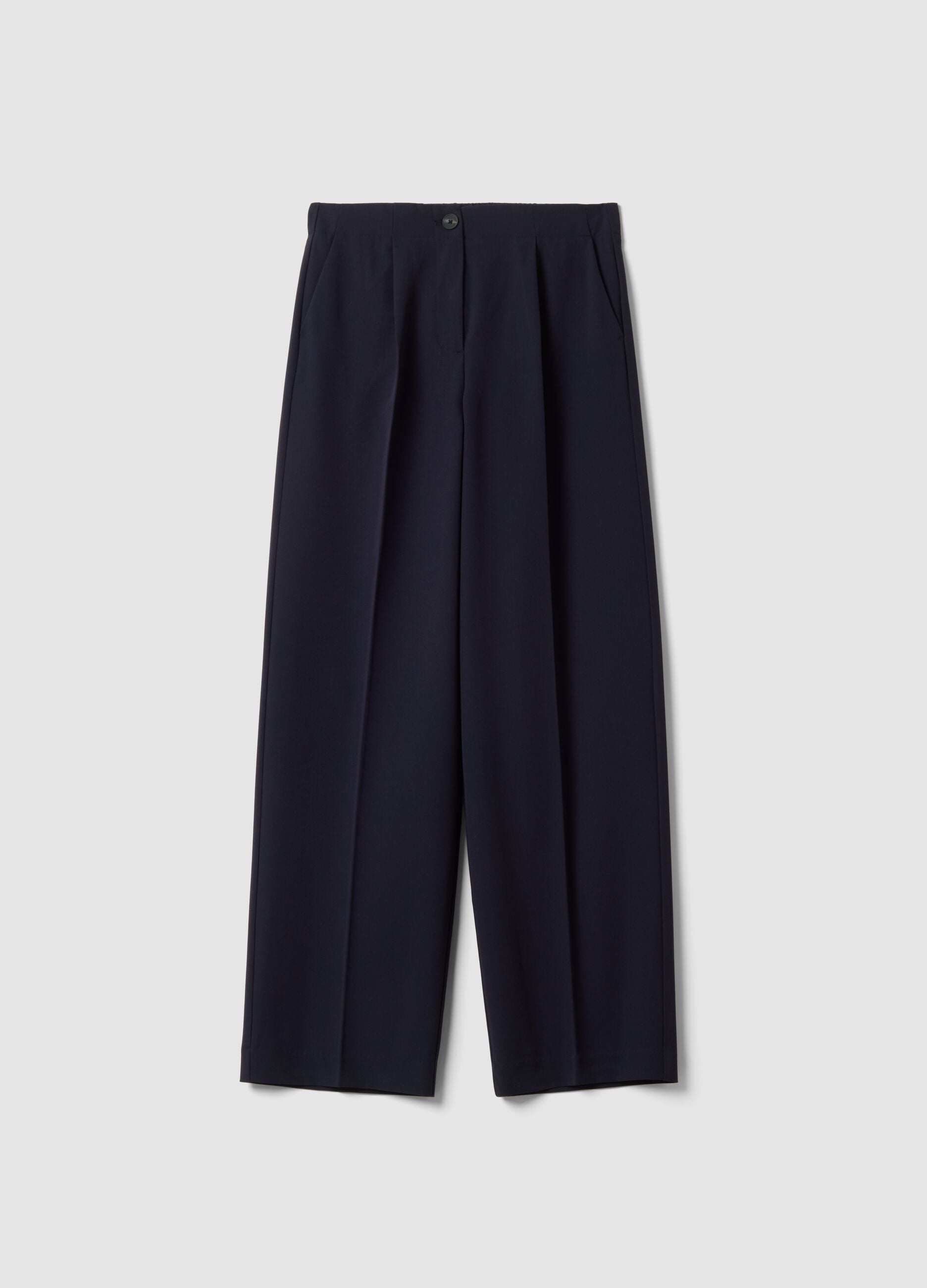 Navy stretch viscose formal trousers, regular fit