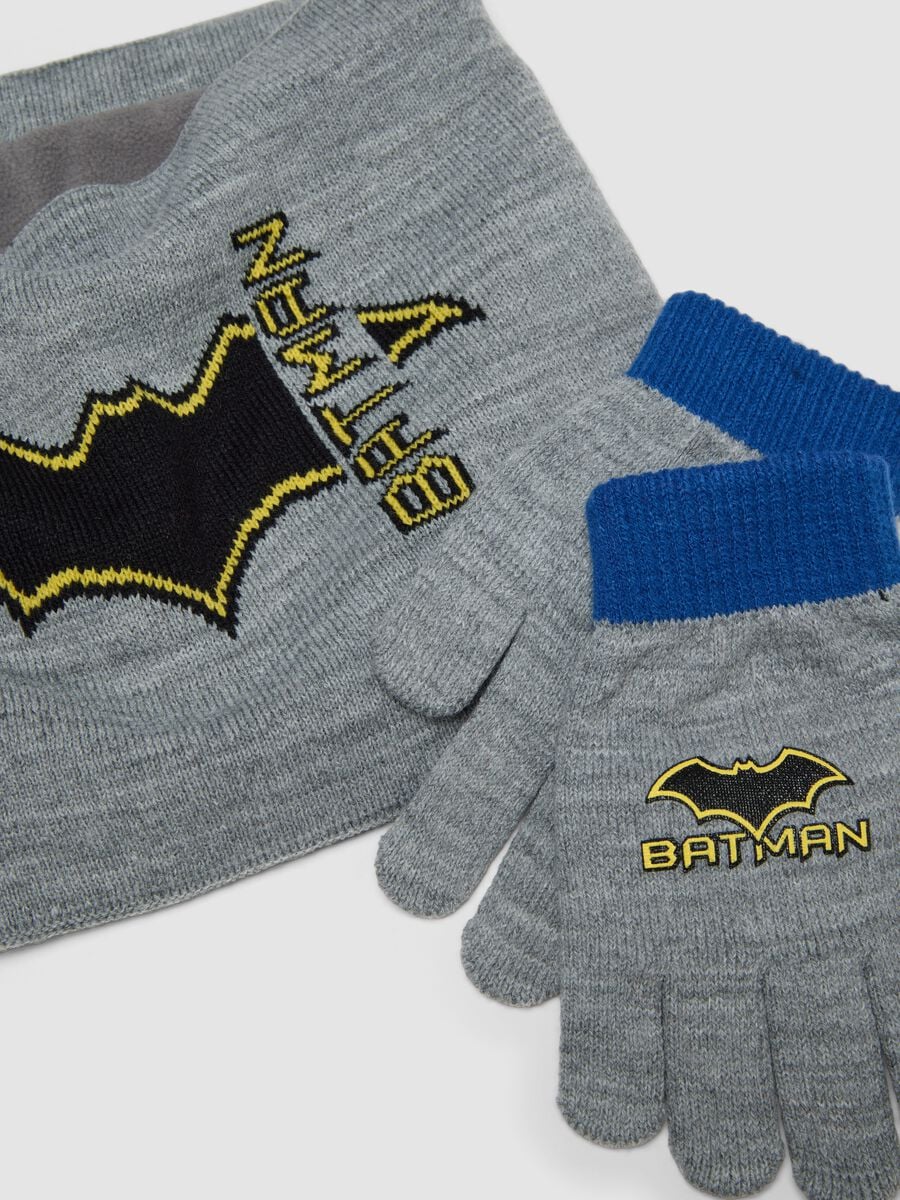 Set grigio con cappello, scaldacollo e guanti Batman_1