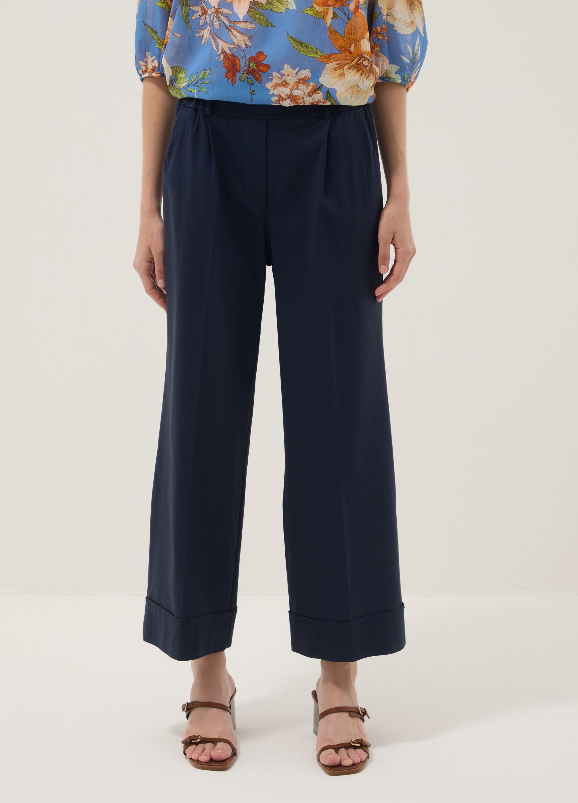 Blue stretch viscose palazzo trousers