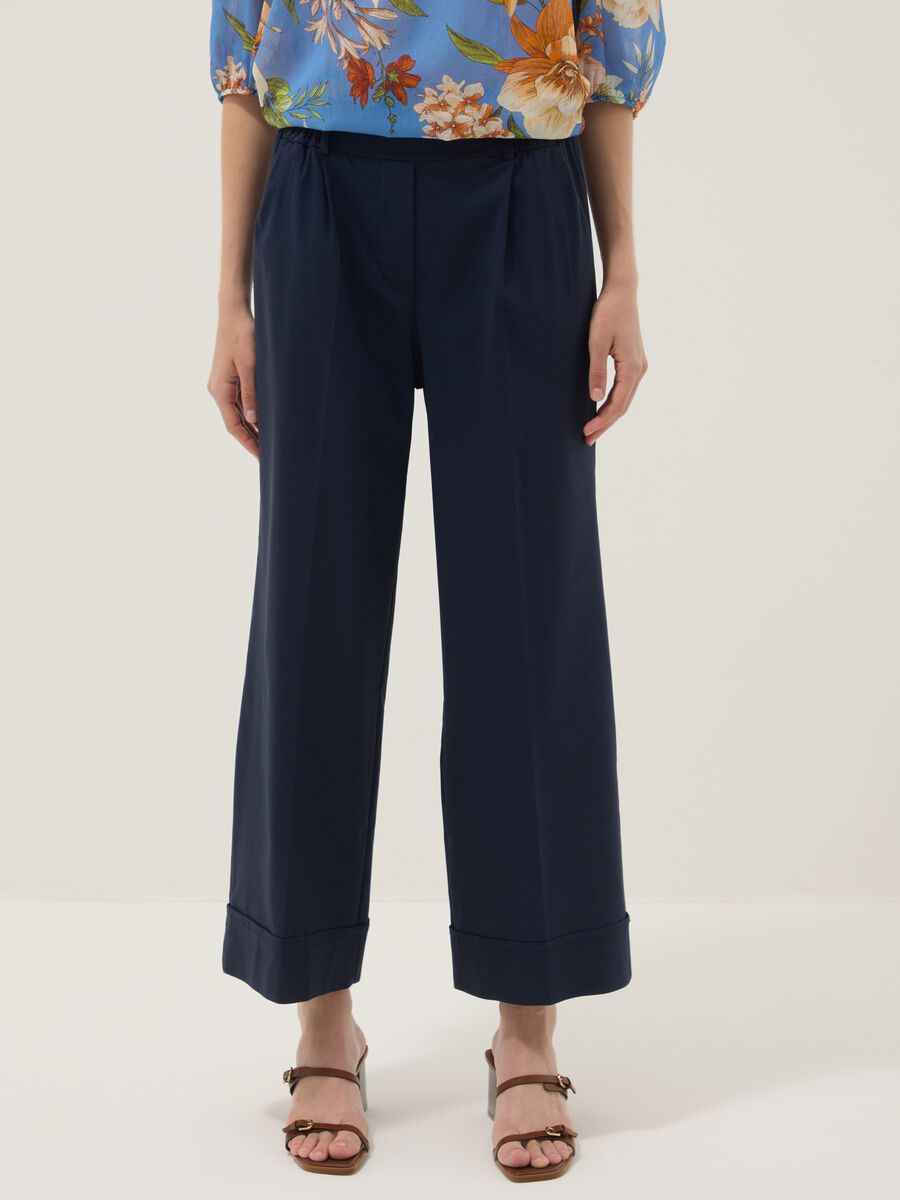 Pantaloni blu palazzo in viscosa elasticizzato_1