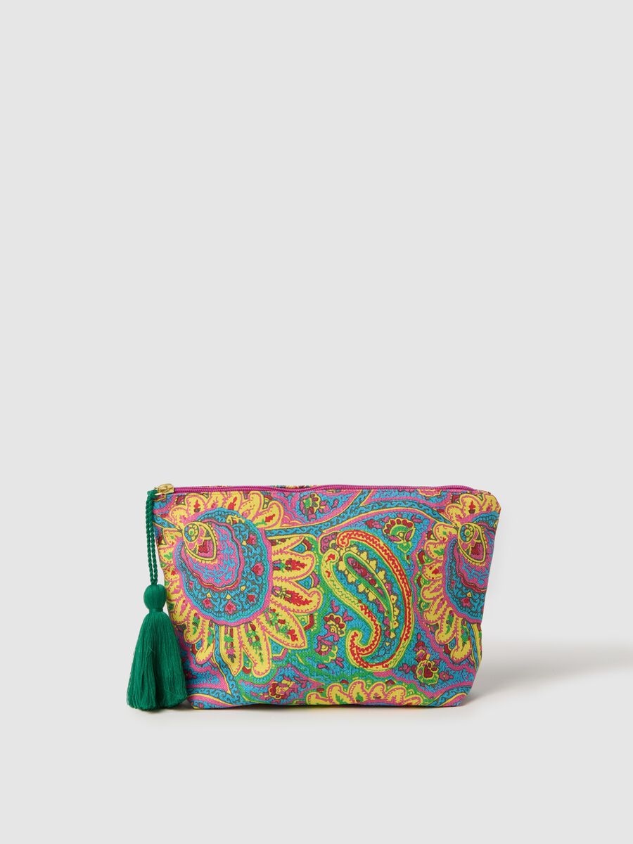 Clutch bag with tassel and paisley print_0