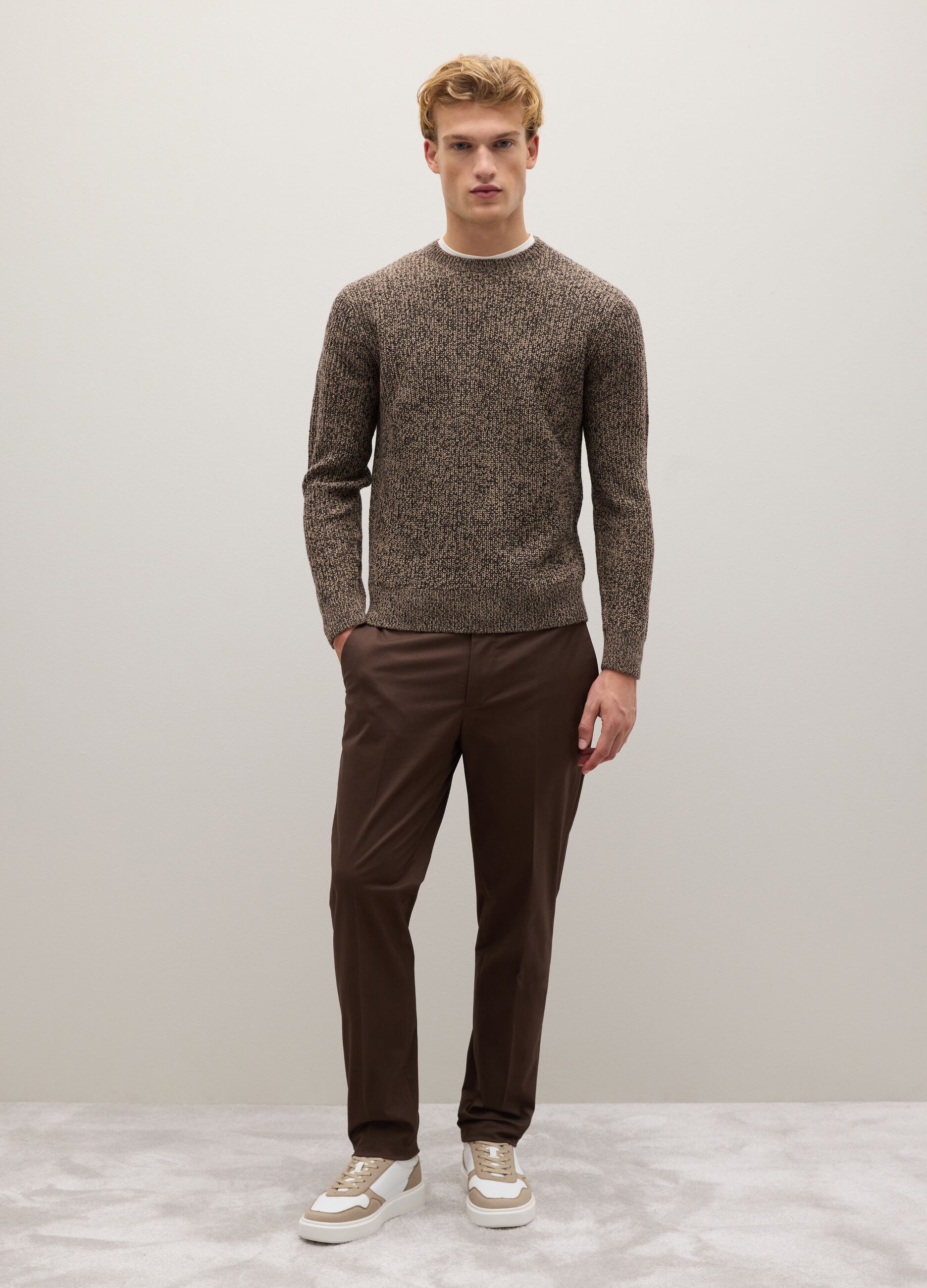 Brown stretch cotton regular fit trousers