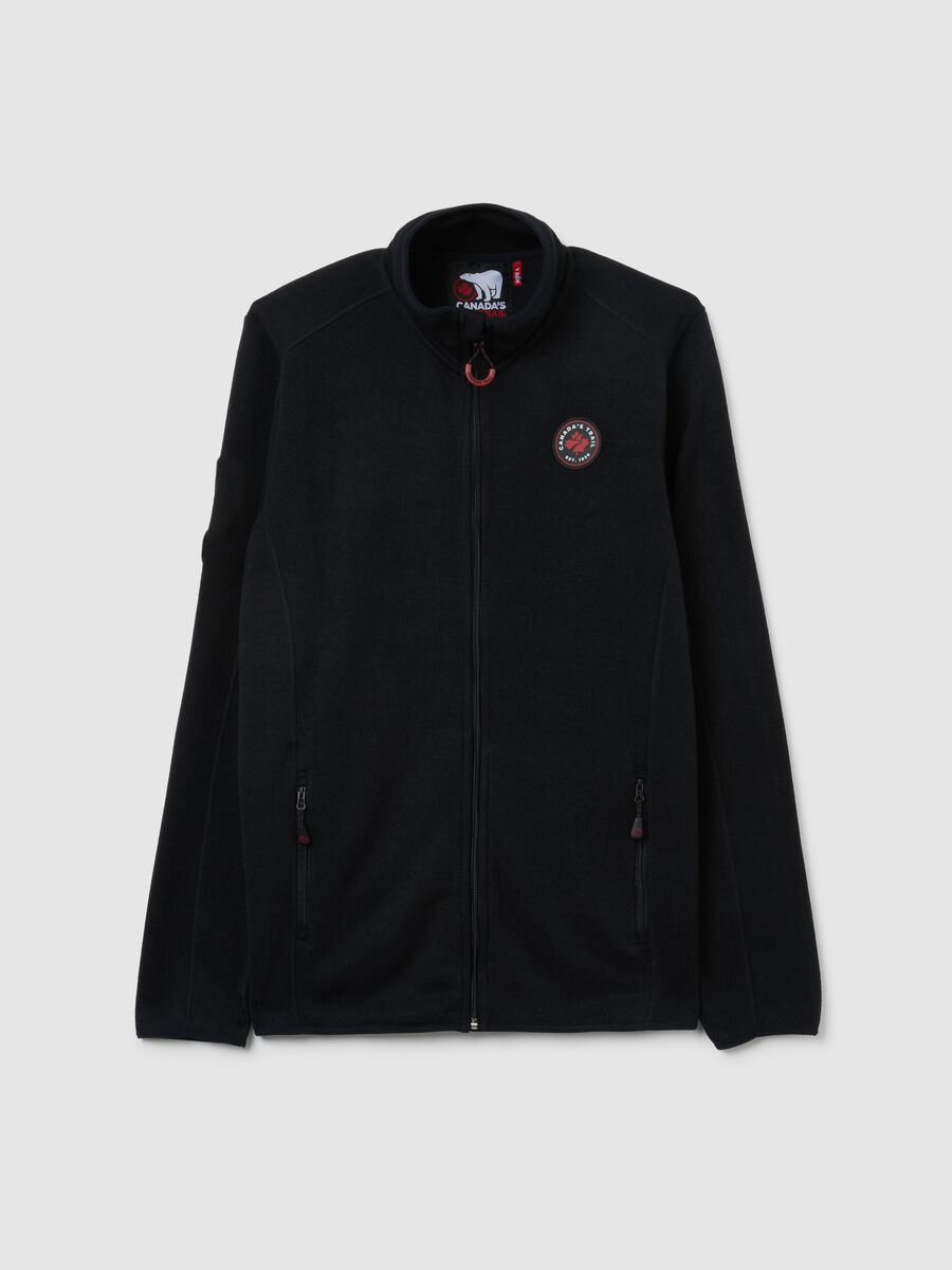 Heavy black jacket with zip and Canada Trail logo_0
