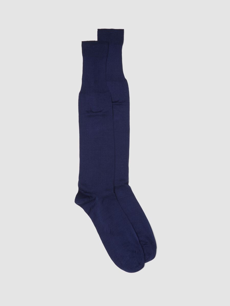 Navy long socks in pure cotton_0