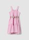 Girls' regular fit pink pure cotton dress with floral belt_1