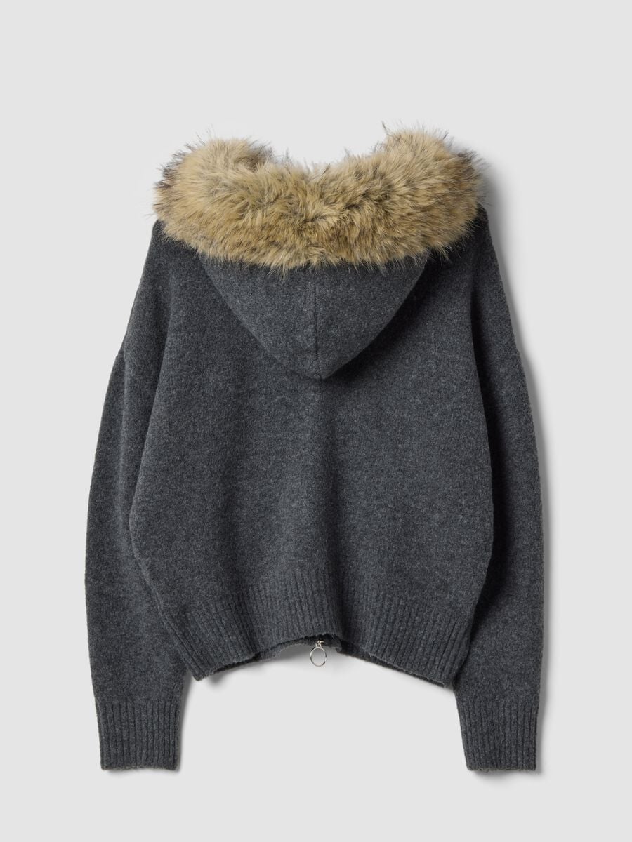 Grey stretch wool cardigan with contrasting collar_6