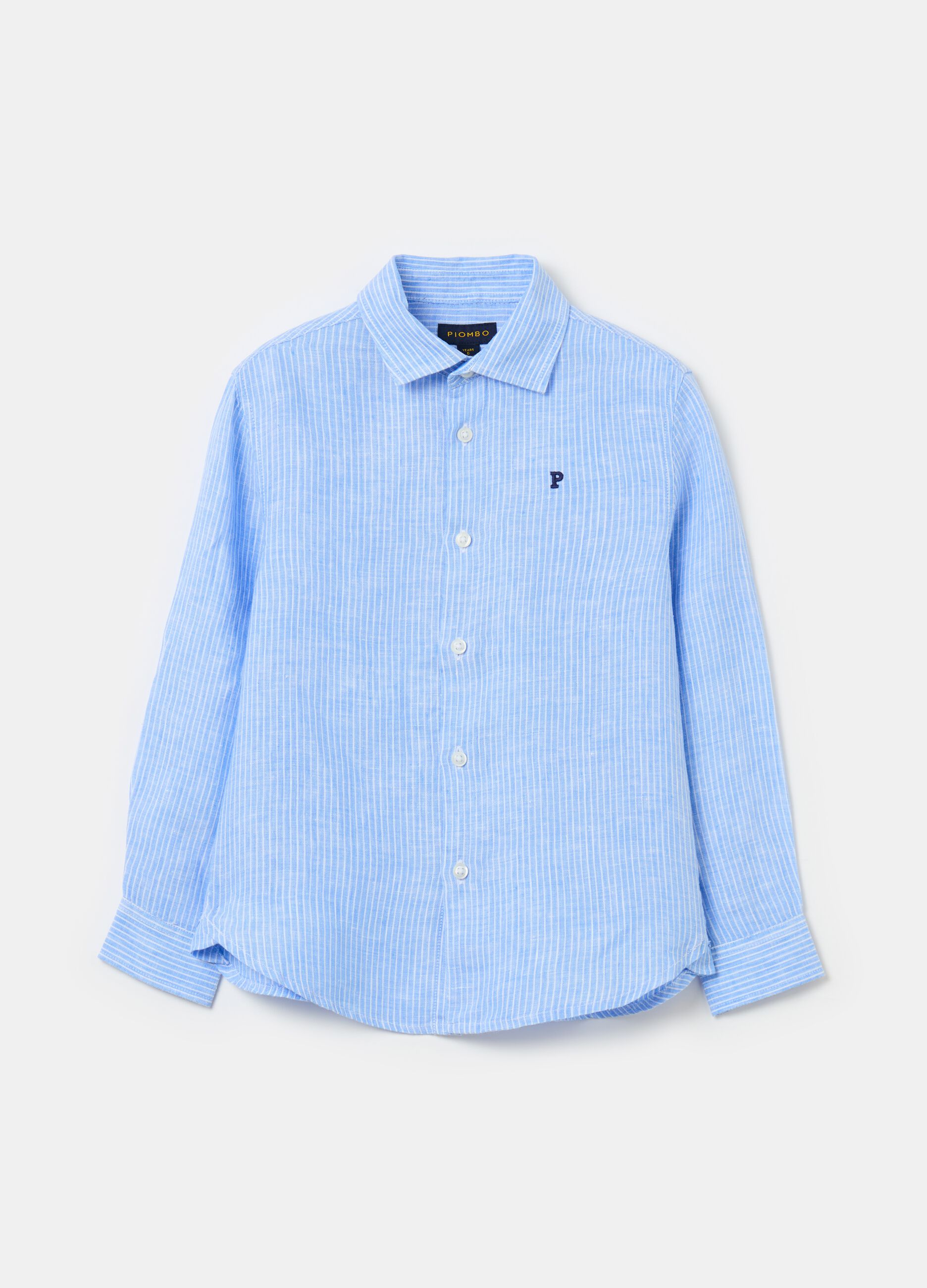 Striped linen shirt with logo embroidery