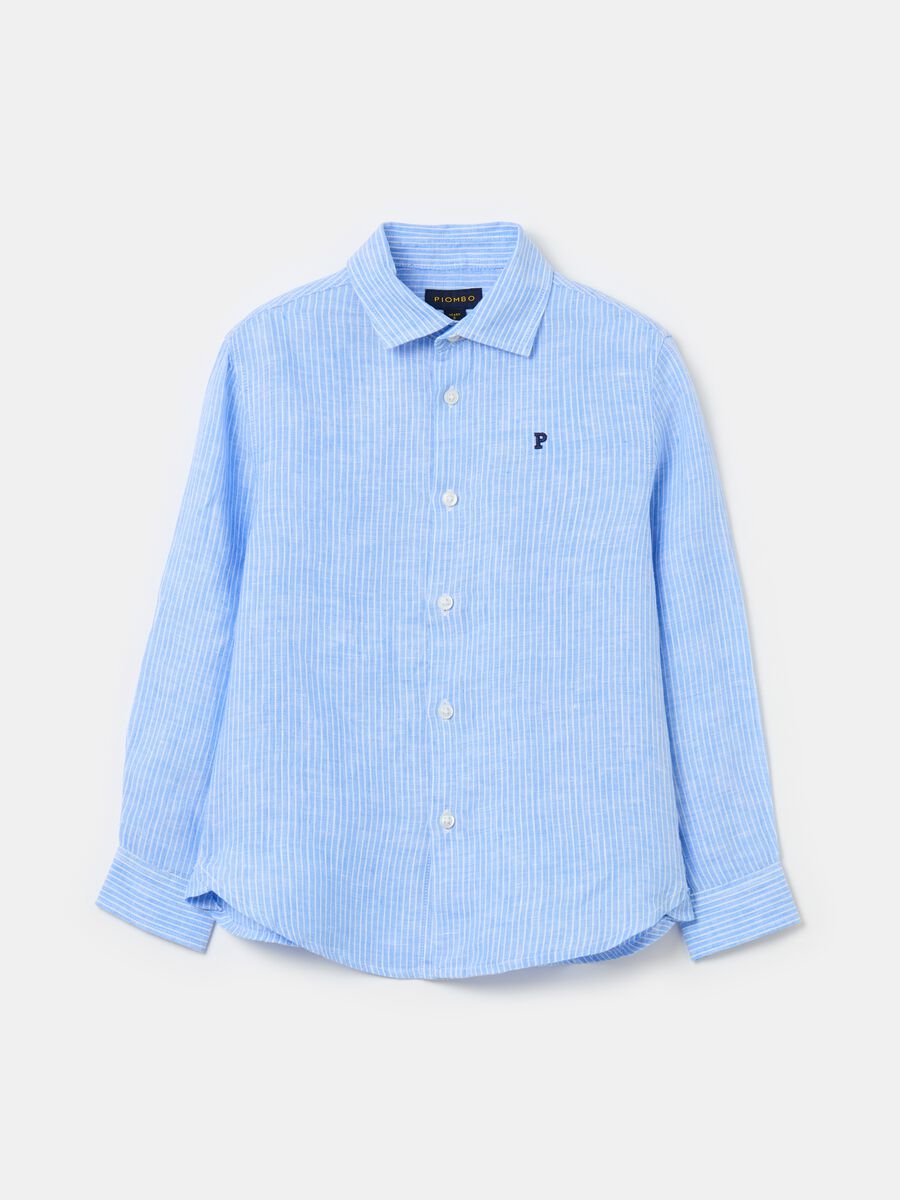 Striped linen shirt with logo embroidery_1