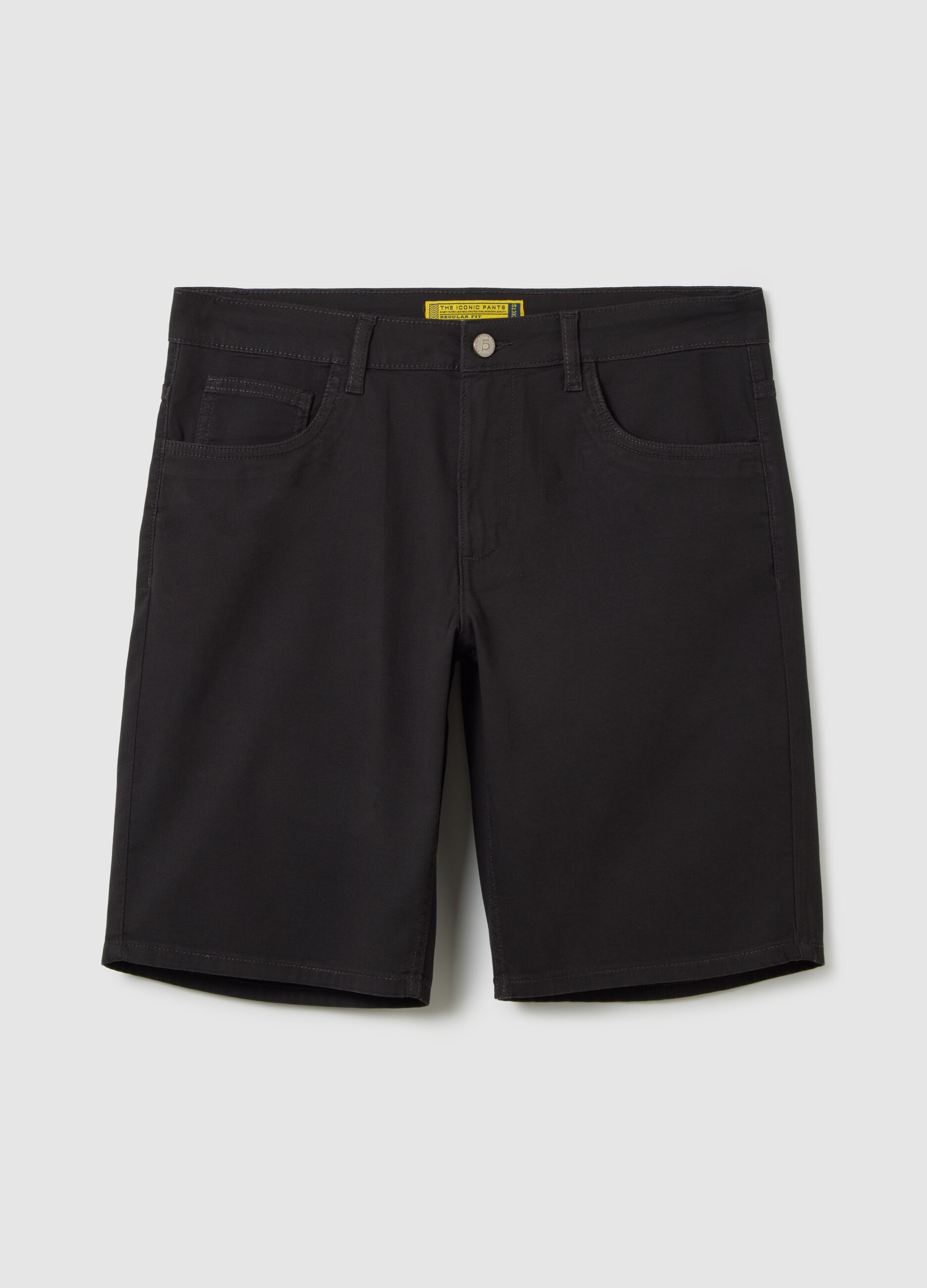Men's black stretch cotton regular fit shorts