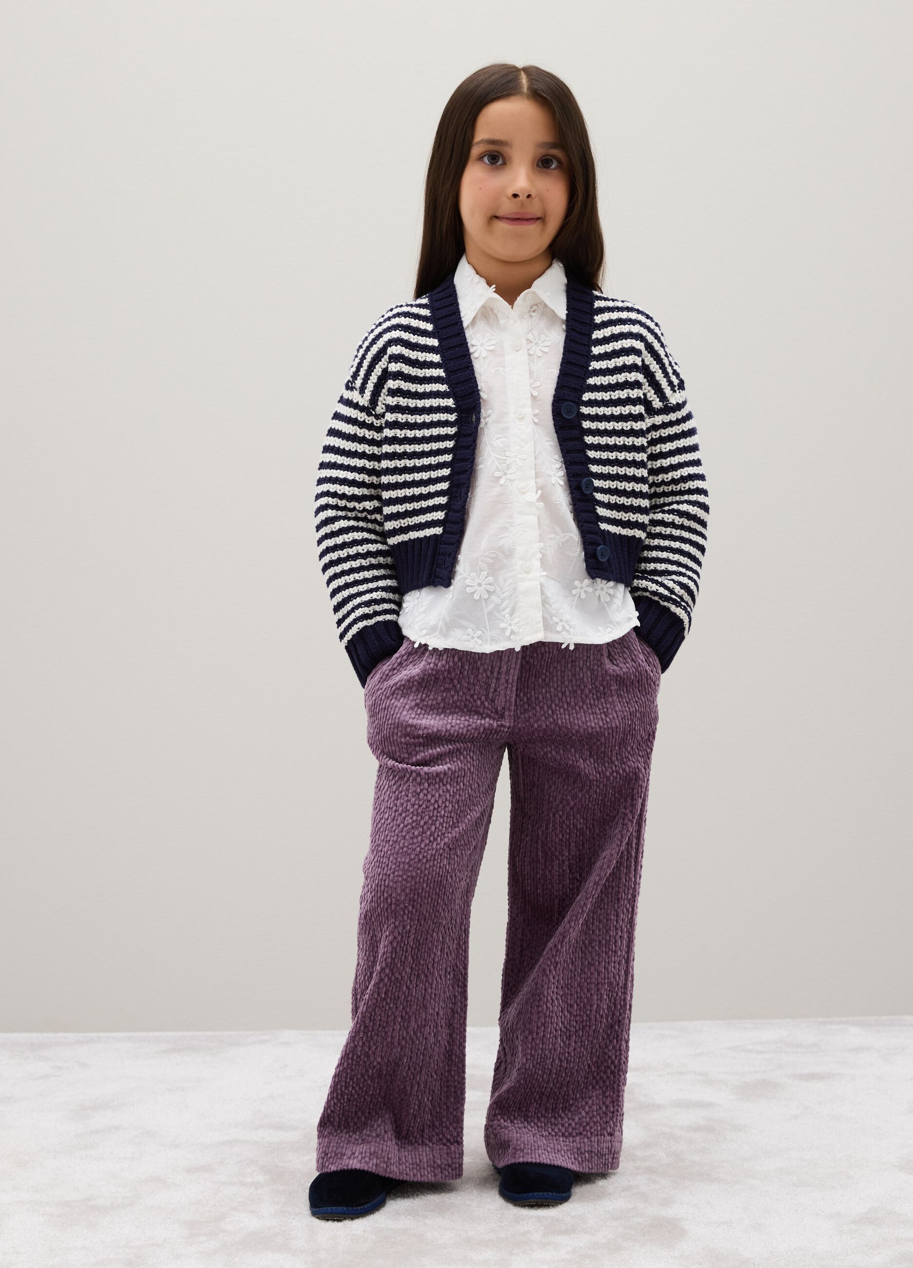 Girls' Wide Leg Purple Cotton Trousers