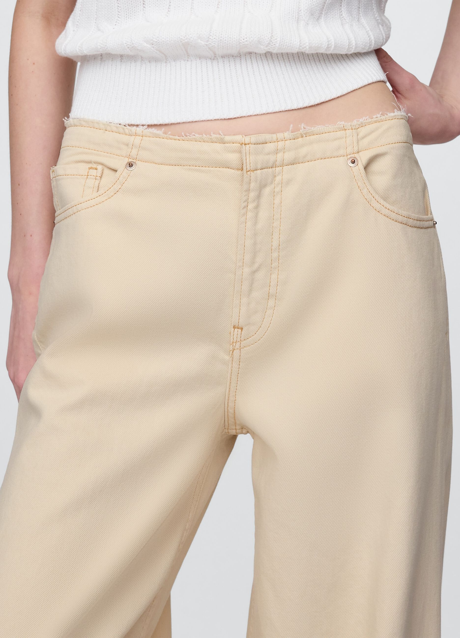 Beige Flared Trousers in Cotton and Lyocell