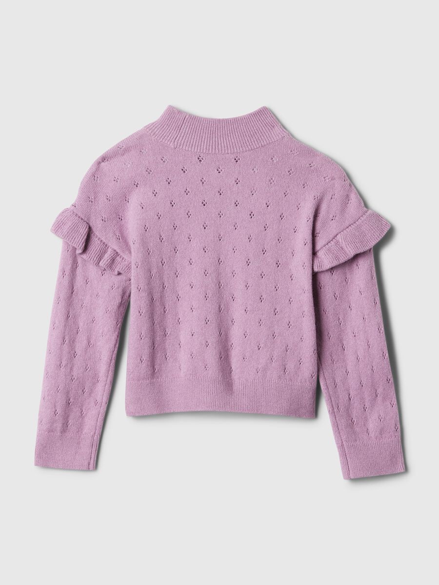Pullover pointelle mock neck con rouches_1