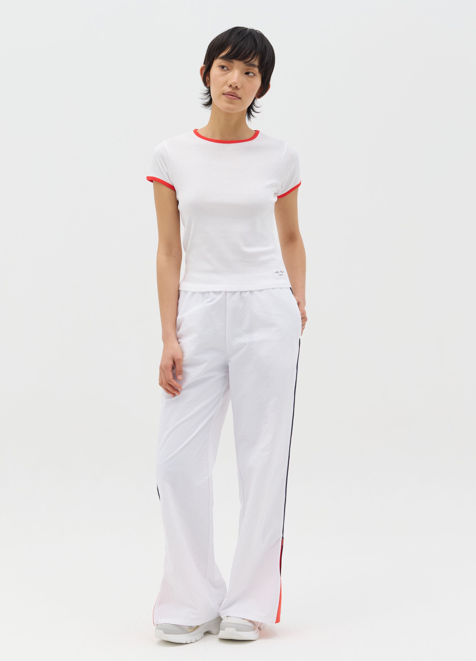 White nylon joggers with splits and zip