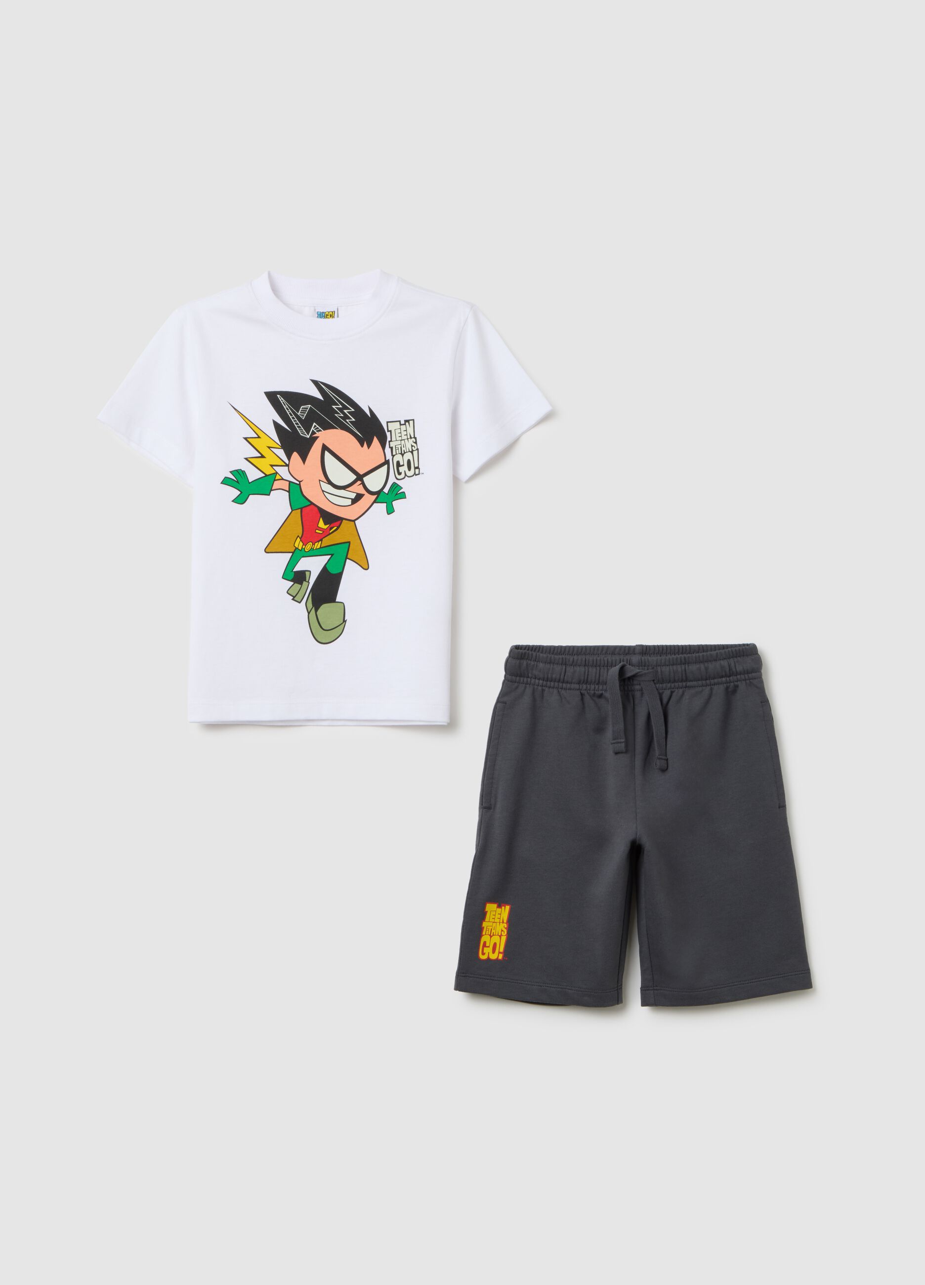 Kids' outfit in pure white and grey cotton regular fit