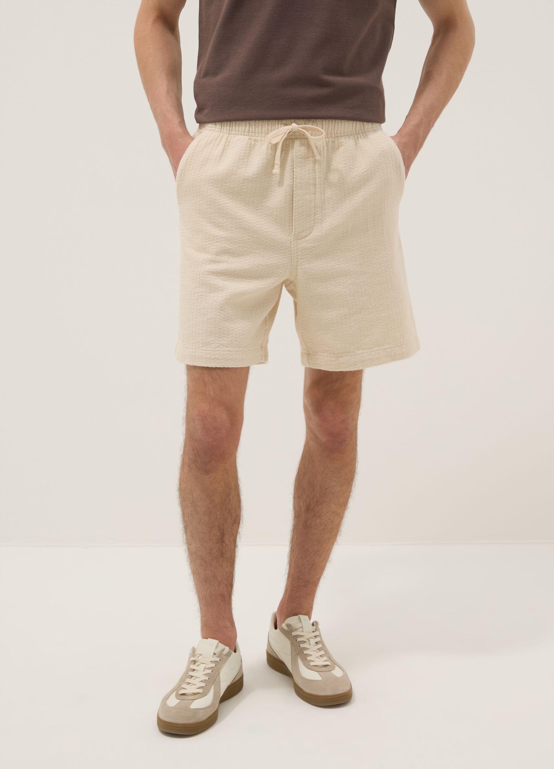 Beige pure cotton Bermuda shorts