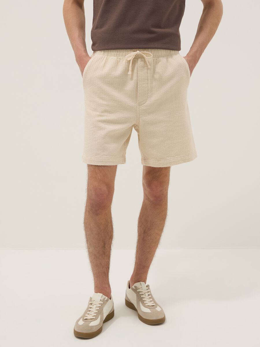 Beige pure cotton Bermuda shorts_1