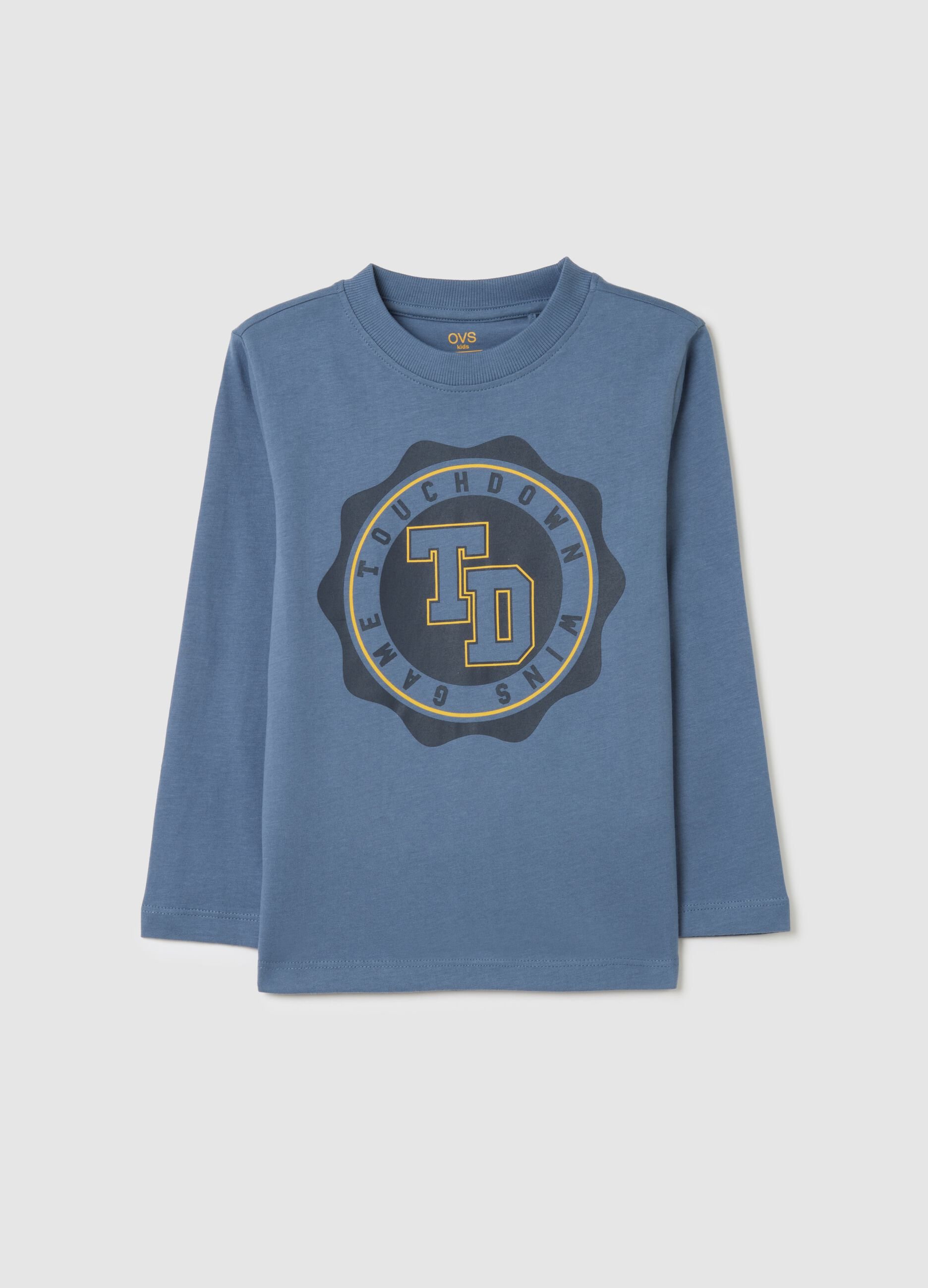Children's blue pure cotton regular fit t-shirt with print