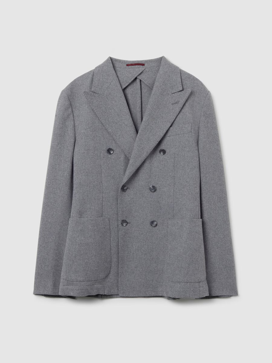 Grey Wool Blend Slim Fit Blazer_4
