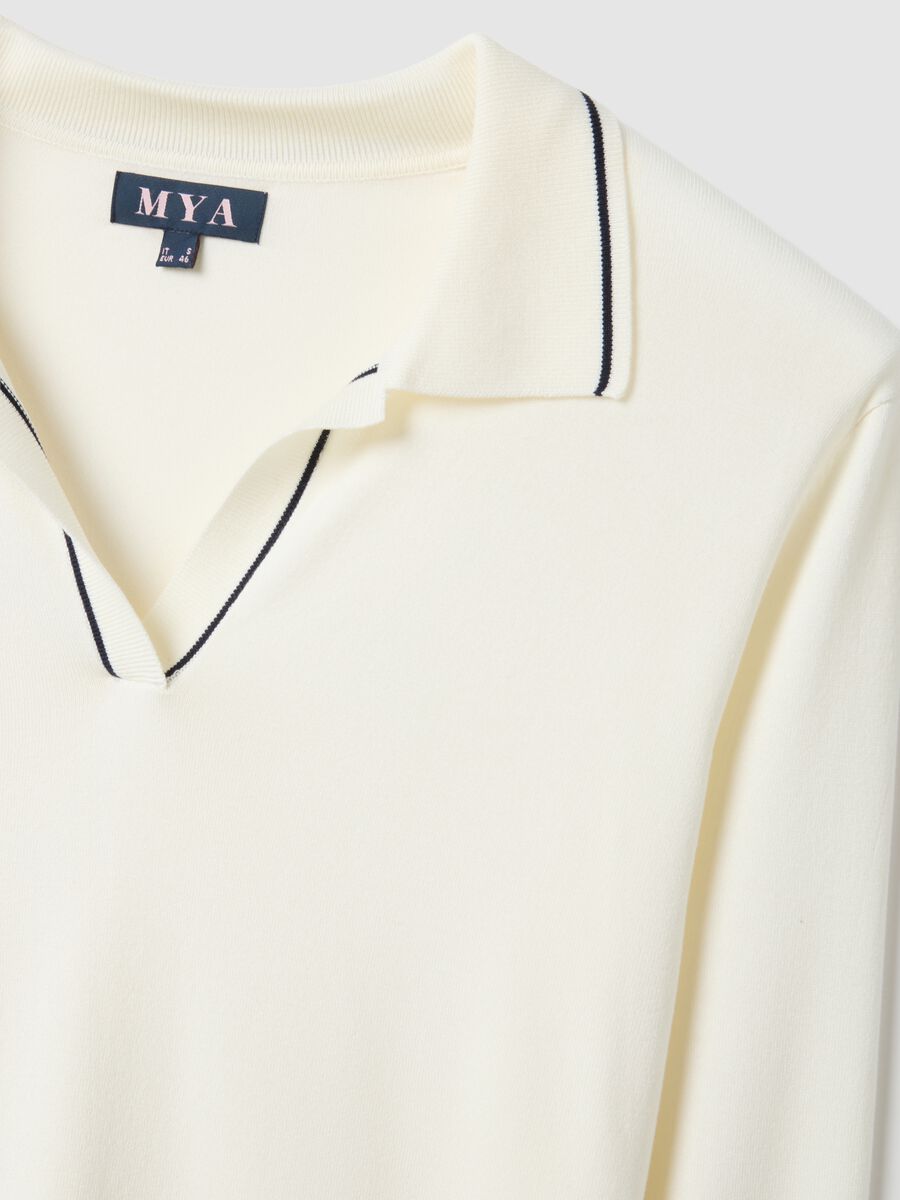 White viscose blend sweater with regular fit polo collar_1