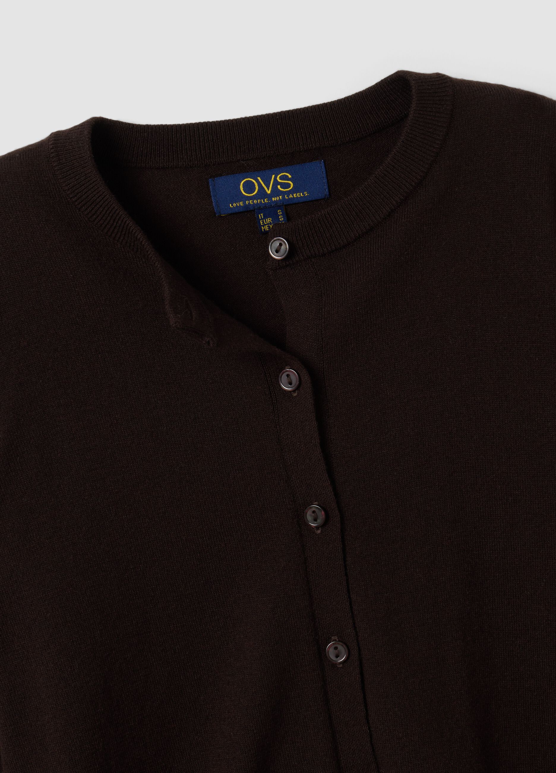 Brown wool-blend crew-neck cardigan