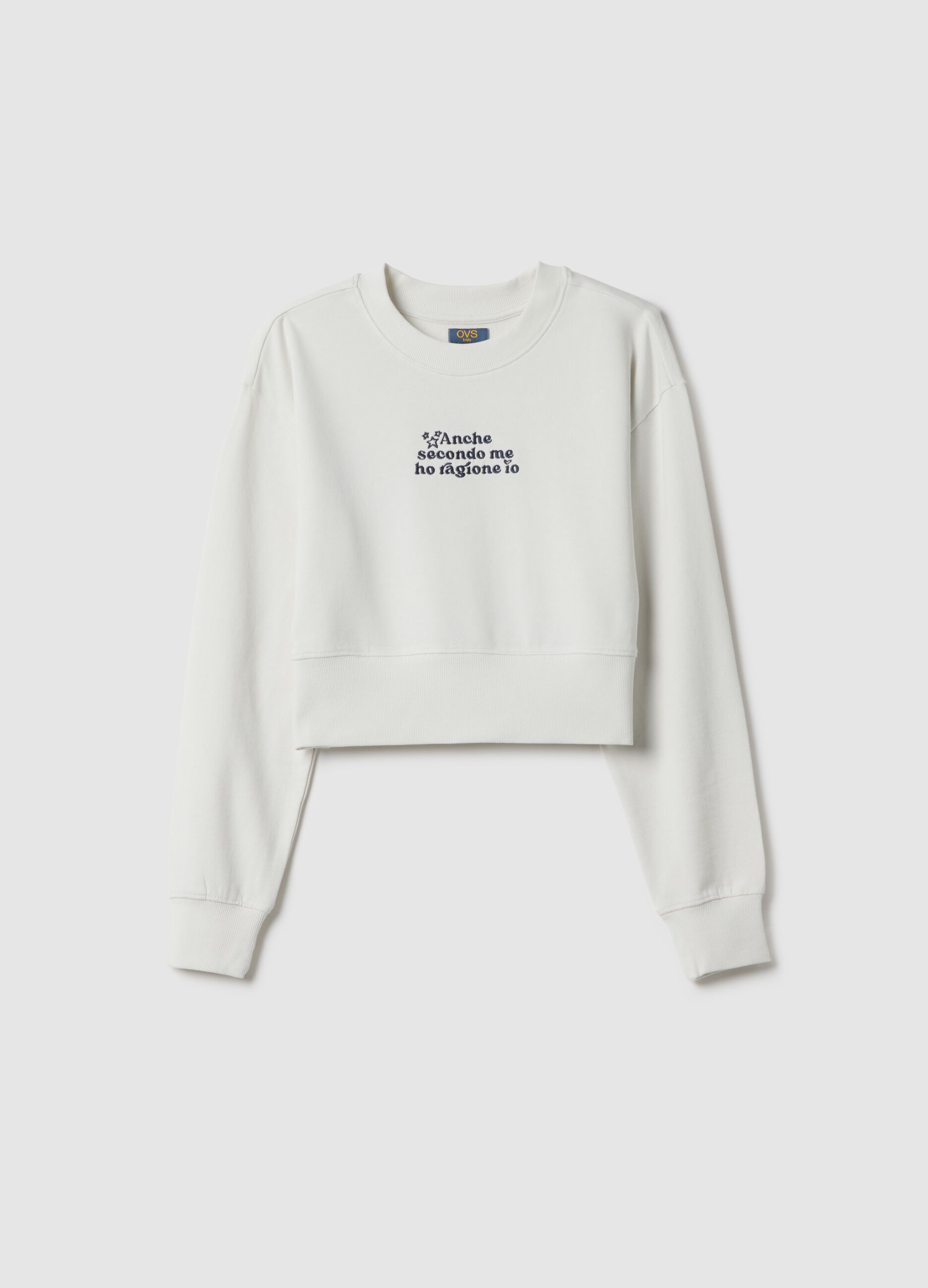 Girls' white crew neck sweatshirt in pure cotton regular fit