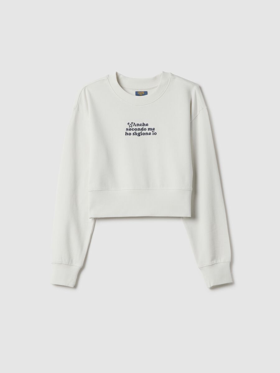 Girls' white crew neck sweatshirt in pure cotton regular fit_0