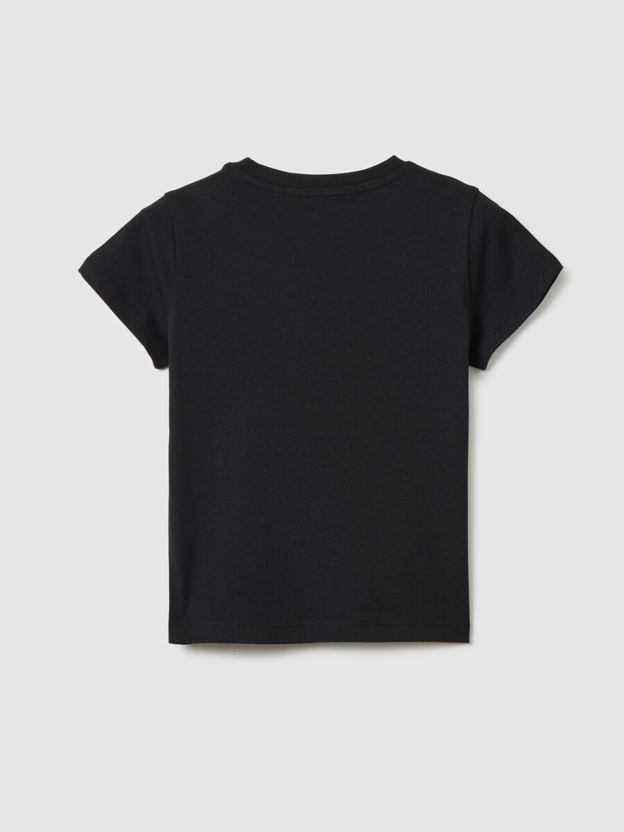 Girls' black cotton T-shirt regular fit with print_1