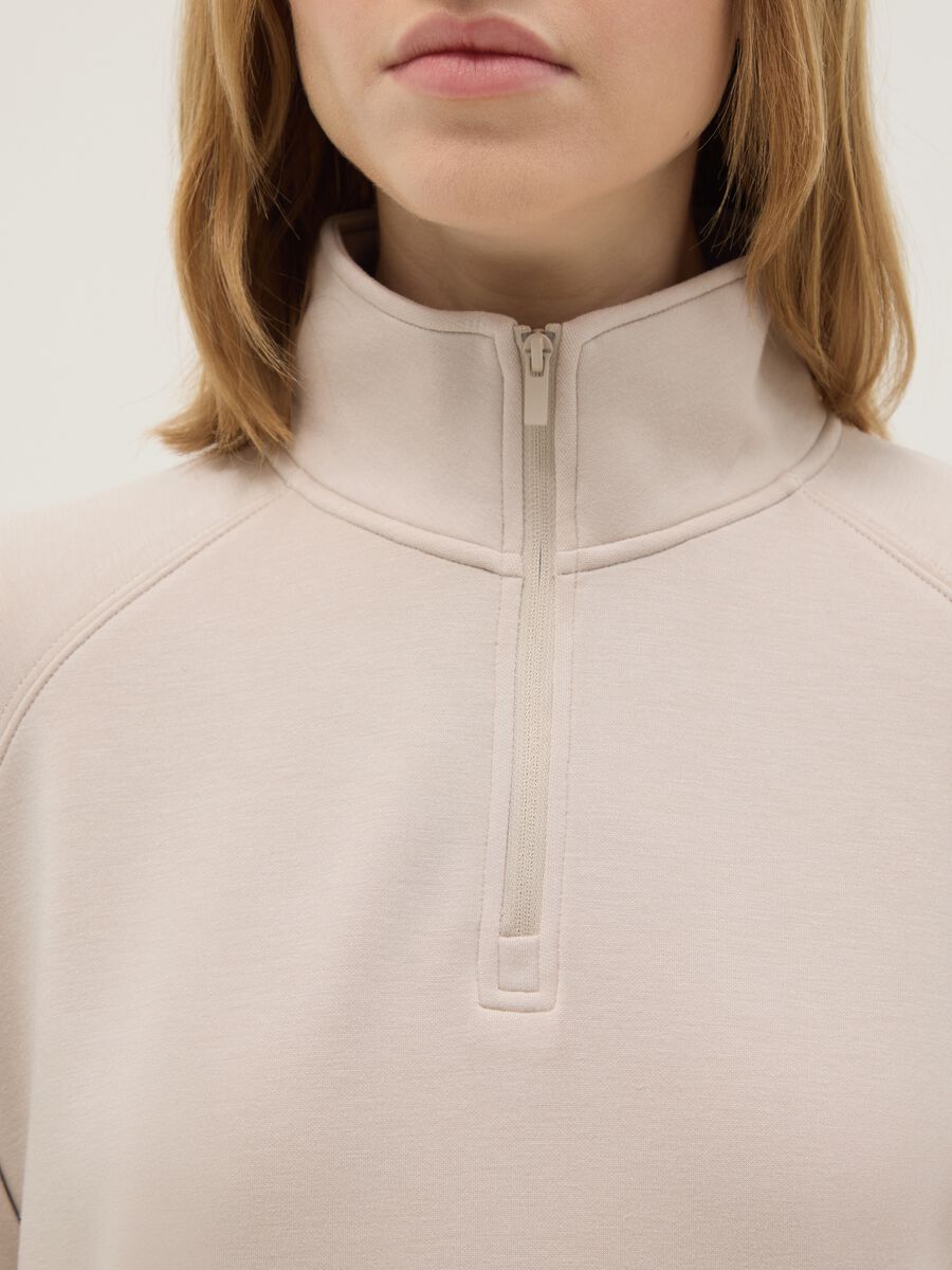 Beige regular fit modal blend sweatshirt with half zip_3
