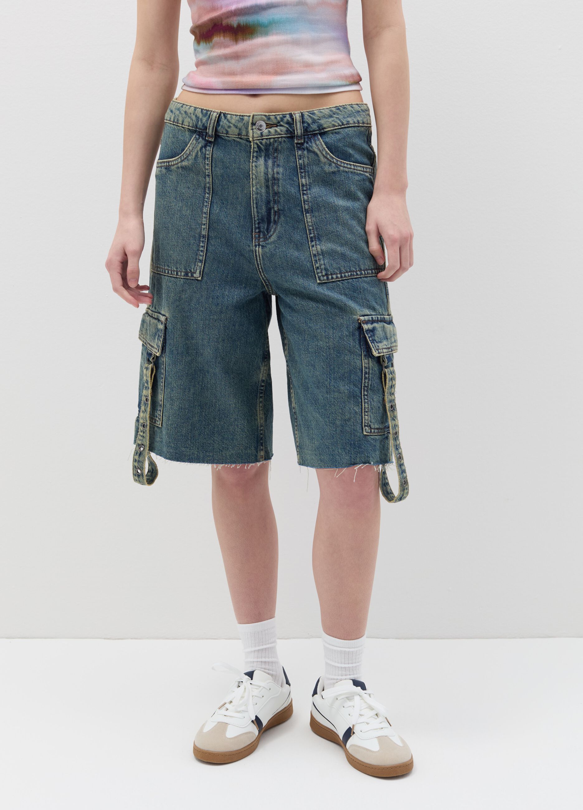 B.ANGEL X THE SEA BEYOND cargo Bermuda shorts in denim