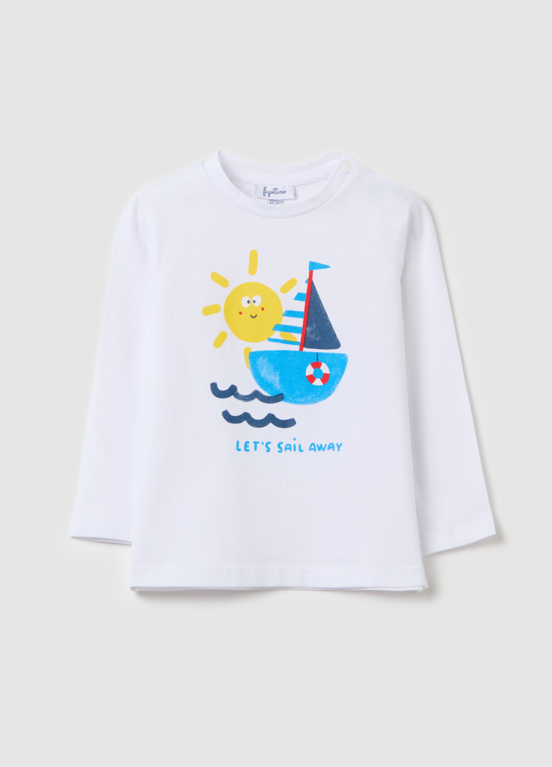 Cotton T-shirt with print and long sleeves